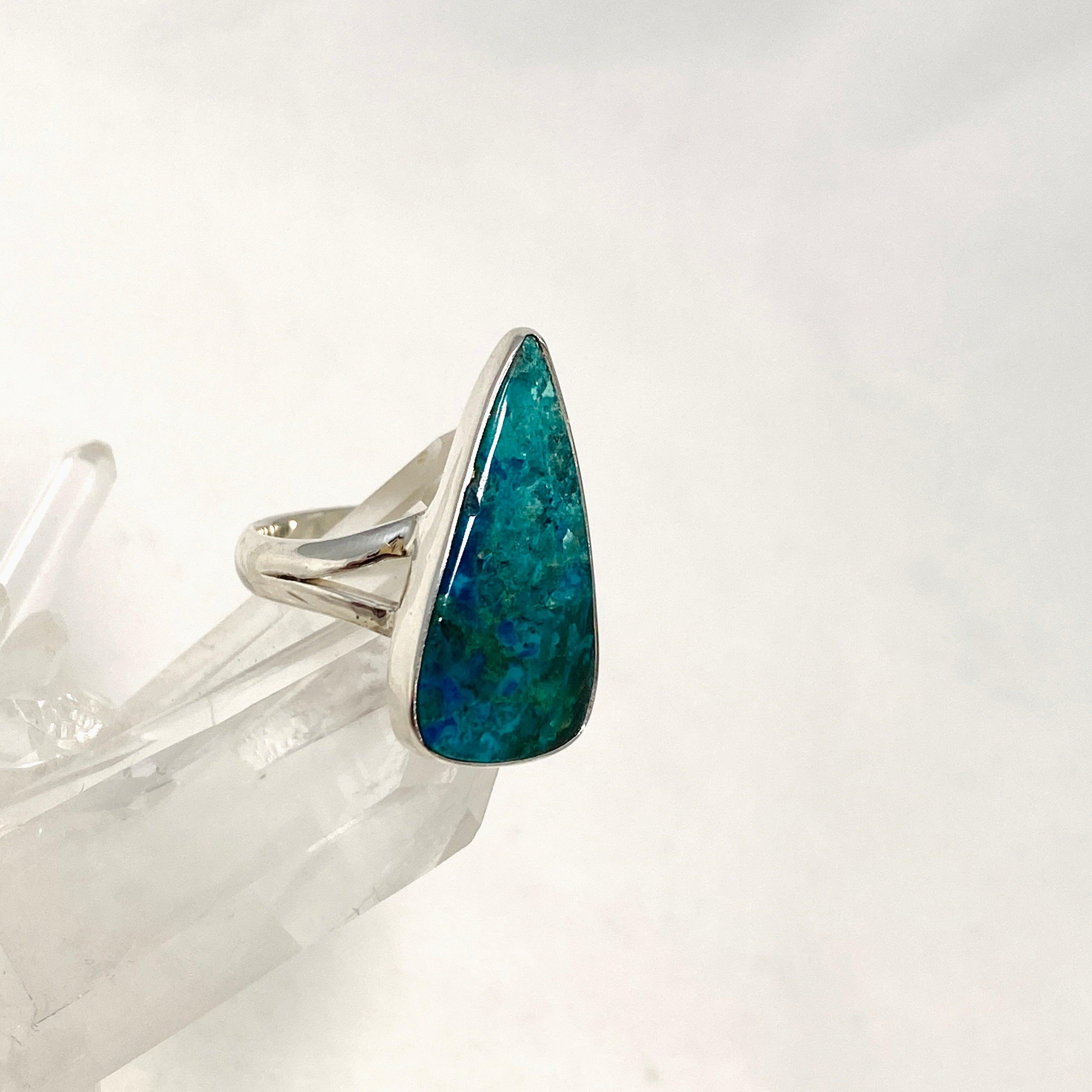 Shattuckite Teardrop Split Band Ring - Size 8 - KRGJ3222 - Elegant Bohemian Jewelry for Women, Perfect for Weddings, Parties & Everyday Wear