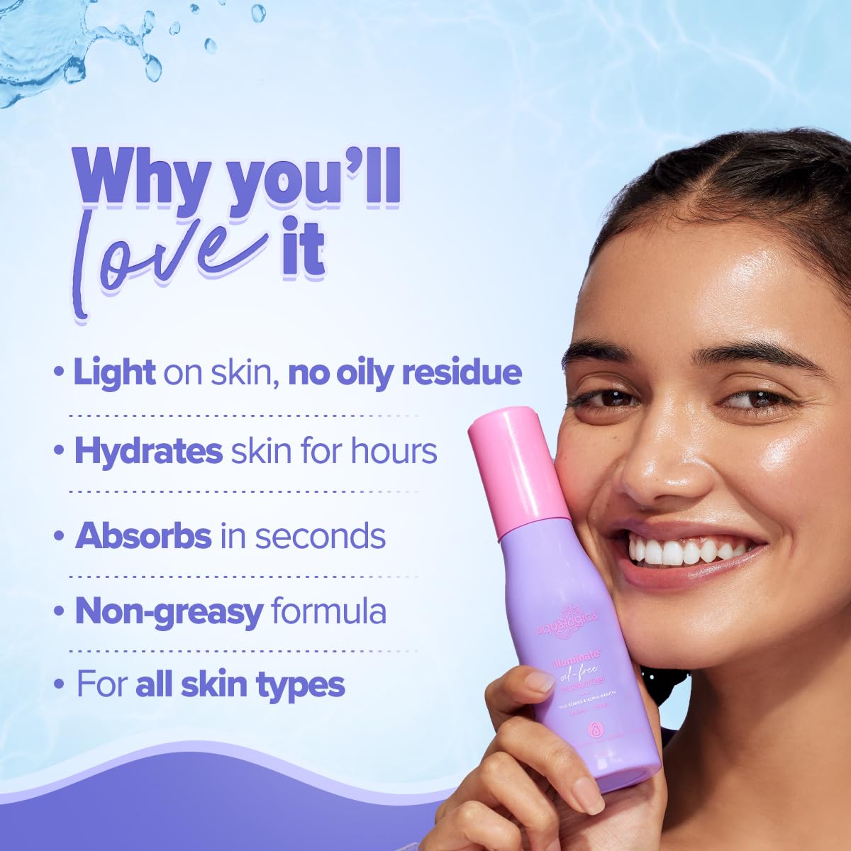 Aqualogica Lightweight Face Moisturizer with Hyaluronic Acid & Alpha Arbutin - Hydrating, Oil-Free Skincare for Men & Women with Oily to Combination Skin (100g) | Perfect for Daily Hydration & Balancing Skin