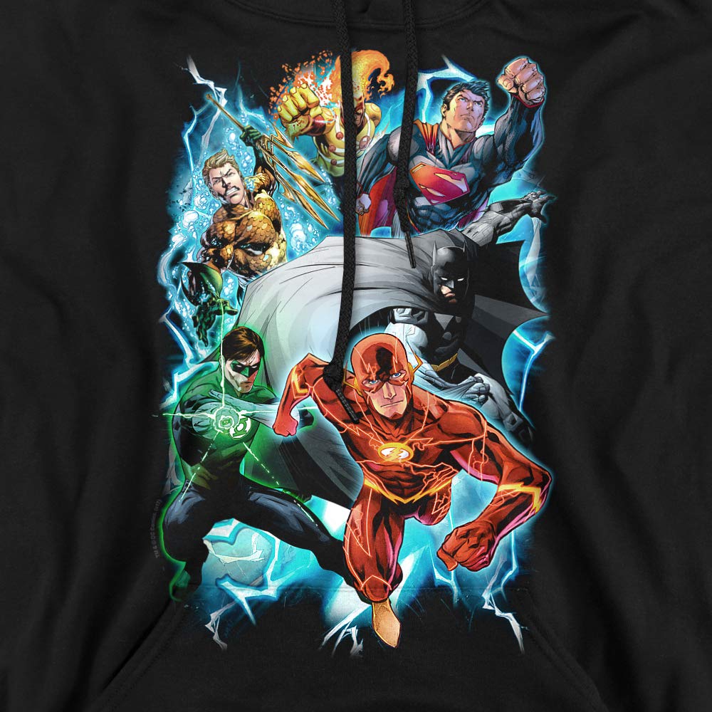 Trevco JLA Electric Team Unisex Adult Pullover Hoodie - DC Comics Superhero Graphic Sweatshirt for Men & Women - Perfect for Cosplay, Comic Con & Casual Wear