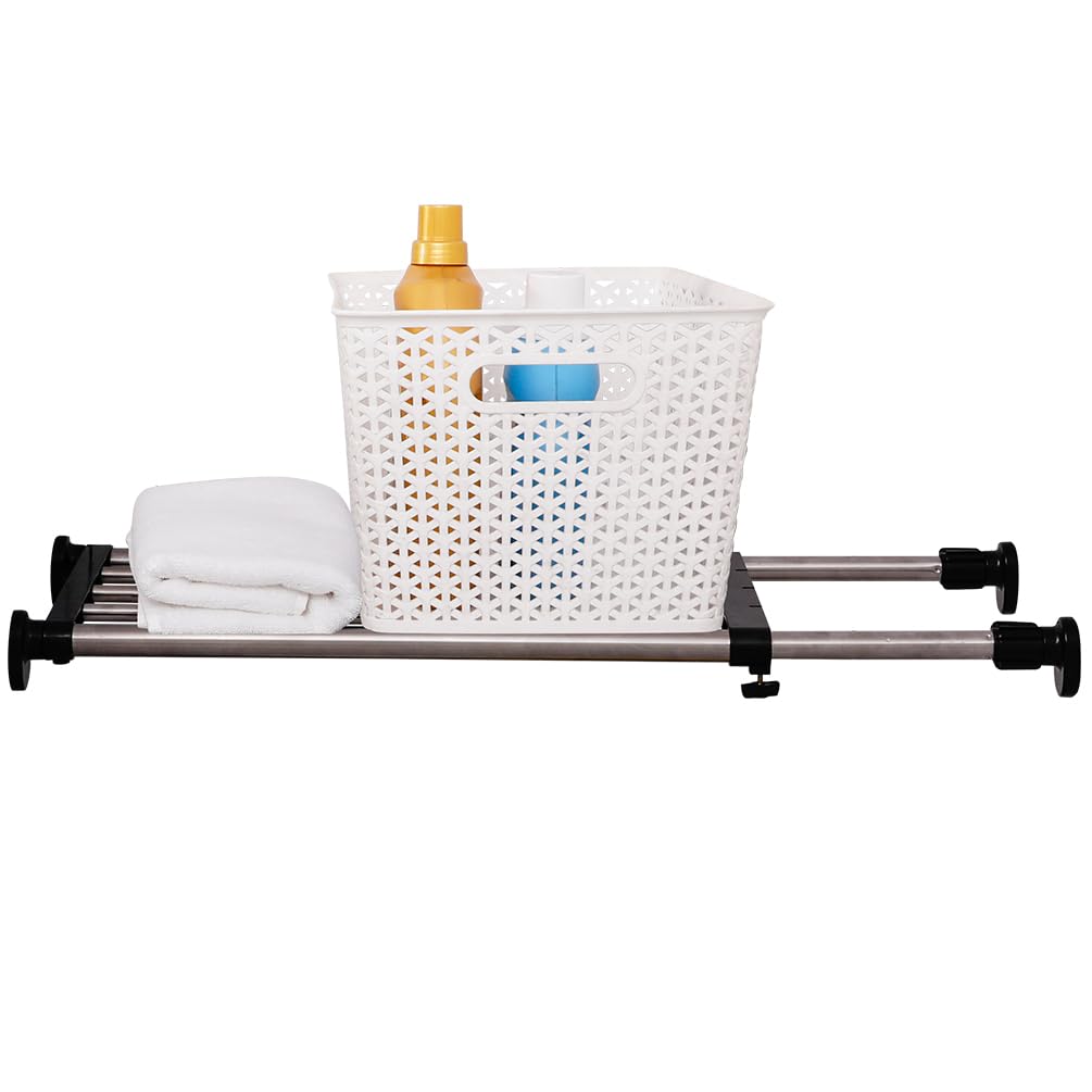 Hershii Adjustable Closet Tension Shelf - Expandable Cabinet Hanging Rod & Metal Storage Rack Organizer - DIY Wardrobe Divider for Kitchen, Bathroom, Bedroom (Black, 32.28-46.06 Inches) - Perfect for Small Space Organization & Closet Storage Solutions