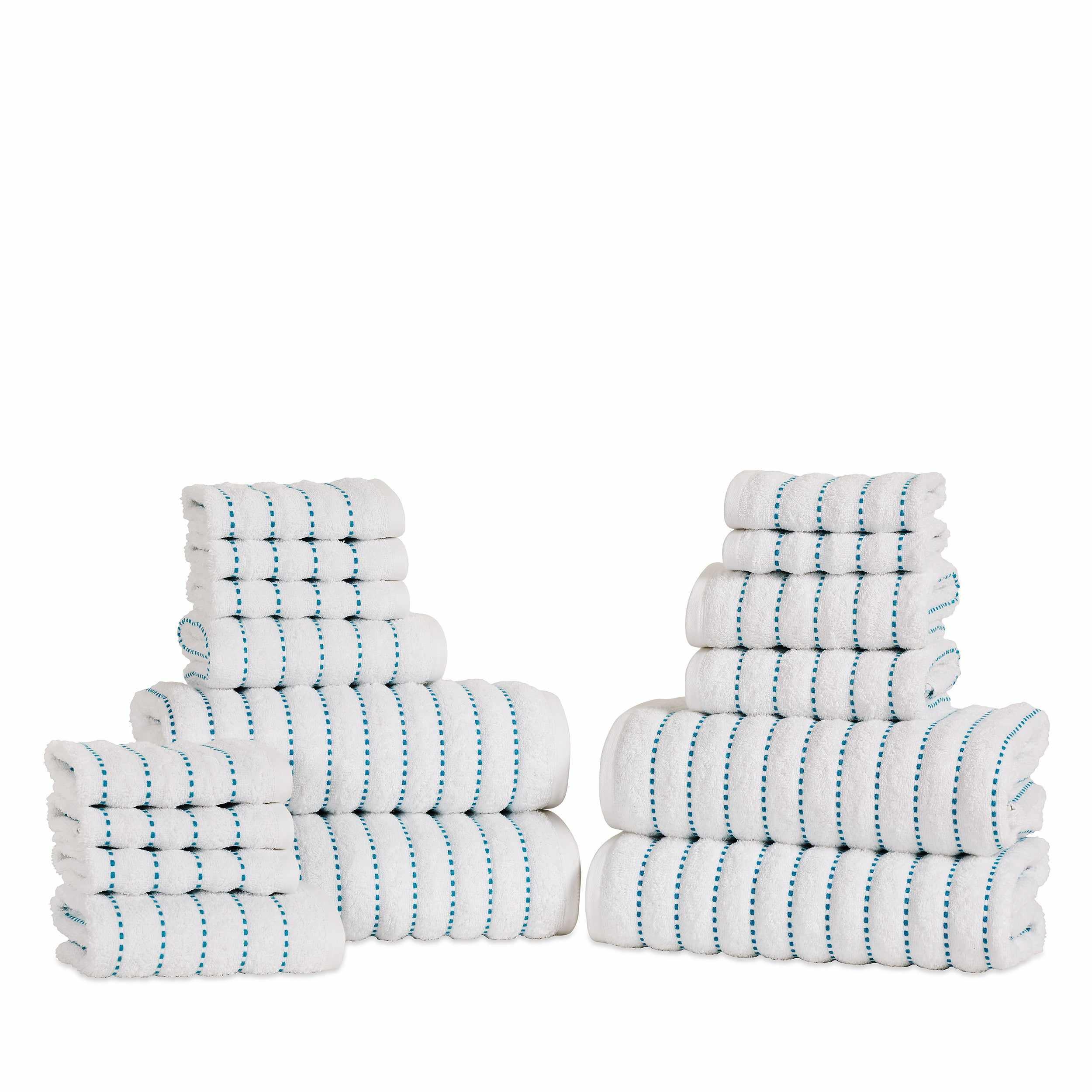 16-Piece Organic Cotton Wave Plush Striped Towel Set | Ultra Soft & Absorbent Bath & Beach Towels | Perfect for Spa, Pool, Gym & Home Use