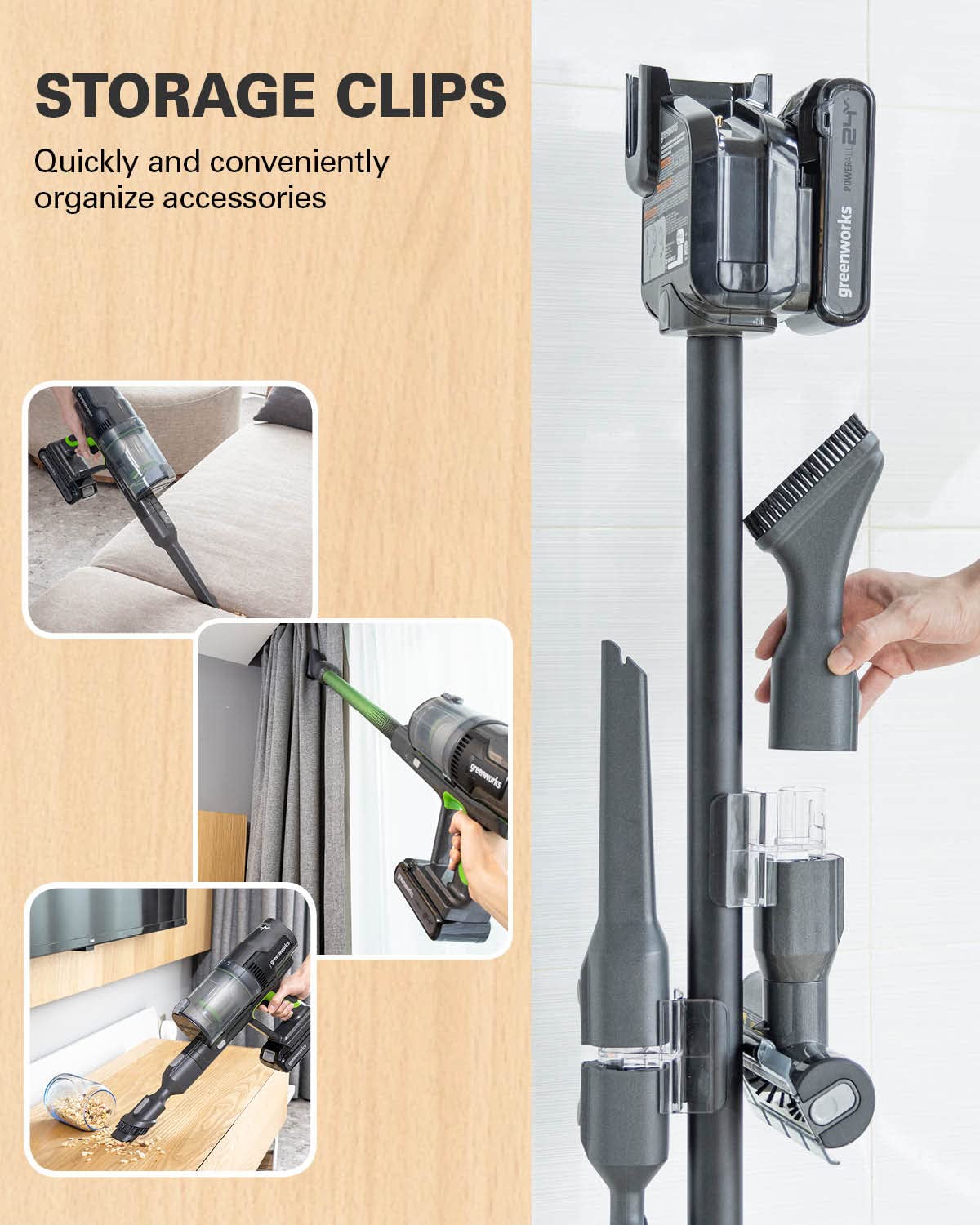Greenworks 24V Brushless Cordless Stick Vacuum Cleaner - 500W Powerful Suction, Ultra Lightweight Design with LED Lights, Includes 4Ah USB-C Battery & 30-Min Fast Charger (Green) - Perfect for Hardwood Floors, Carpets, Pet Hair & Home Cleaning