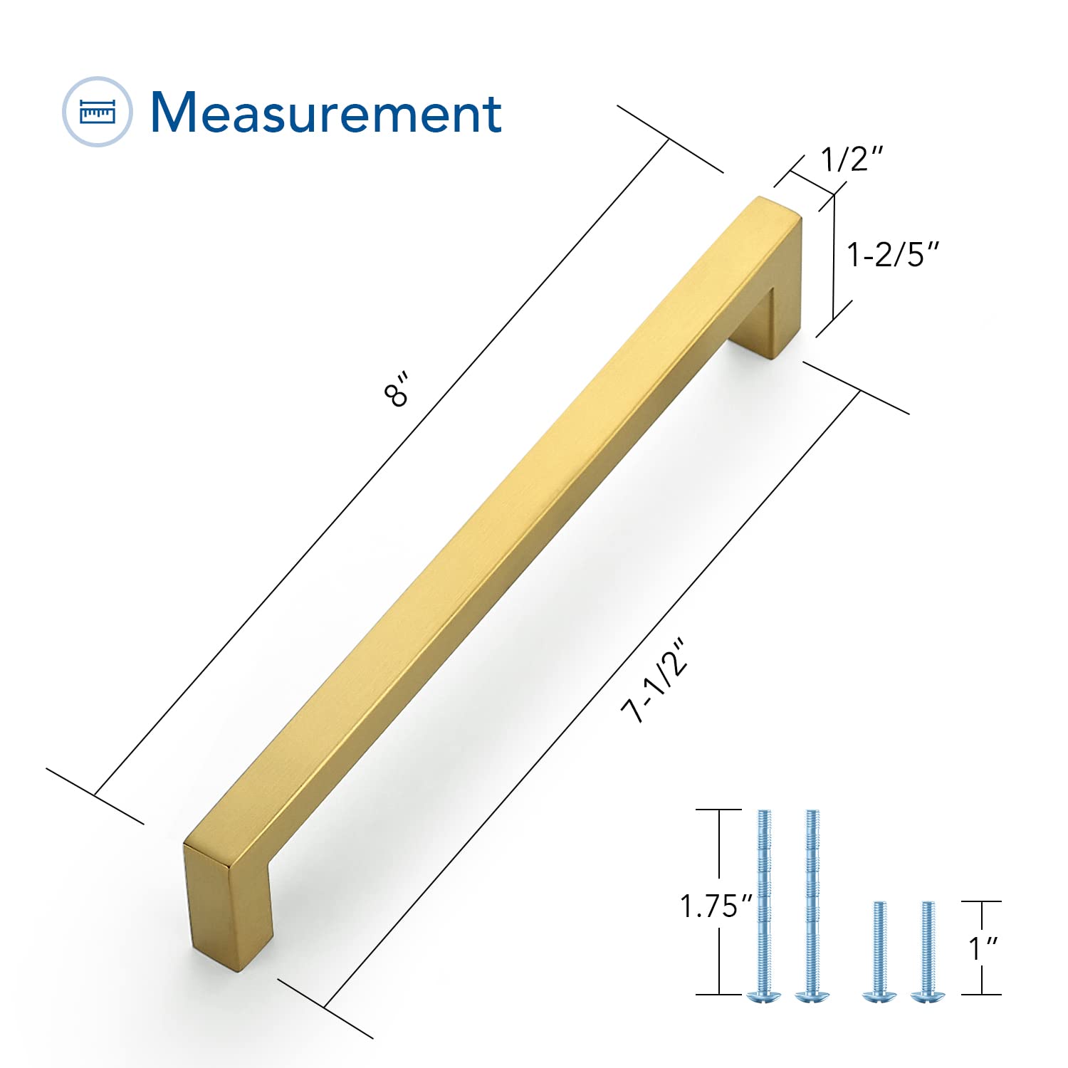 Ravinte 15 Pack 7-1/2 Inch Square Cabinet Pulls - Brushed Brass Kitchen Cabinet Handles & Gold Drawer Pulls - Includes Screwdriver - Perfect for Modern Kitchens, Bathrooms & Furniture Upgrades
