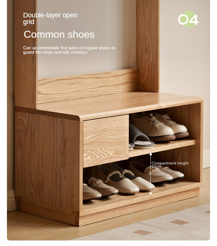 Solid Oak Wood Shoe Bench with Coat Hooks - Durable Entryway Storage Organizer for Shoes, Hats & Jackets | Perfect for Mudrooms, Hallways & Bedrooms