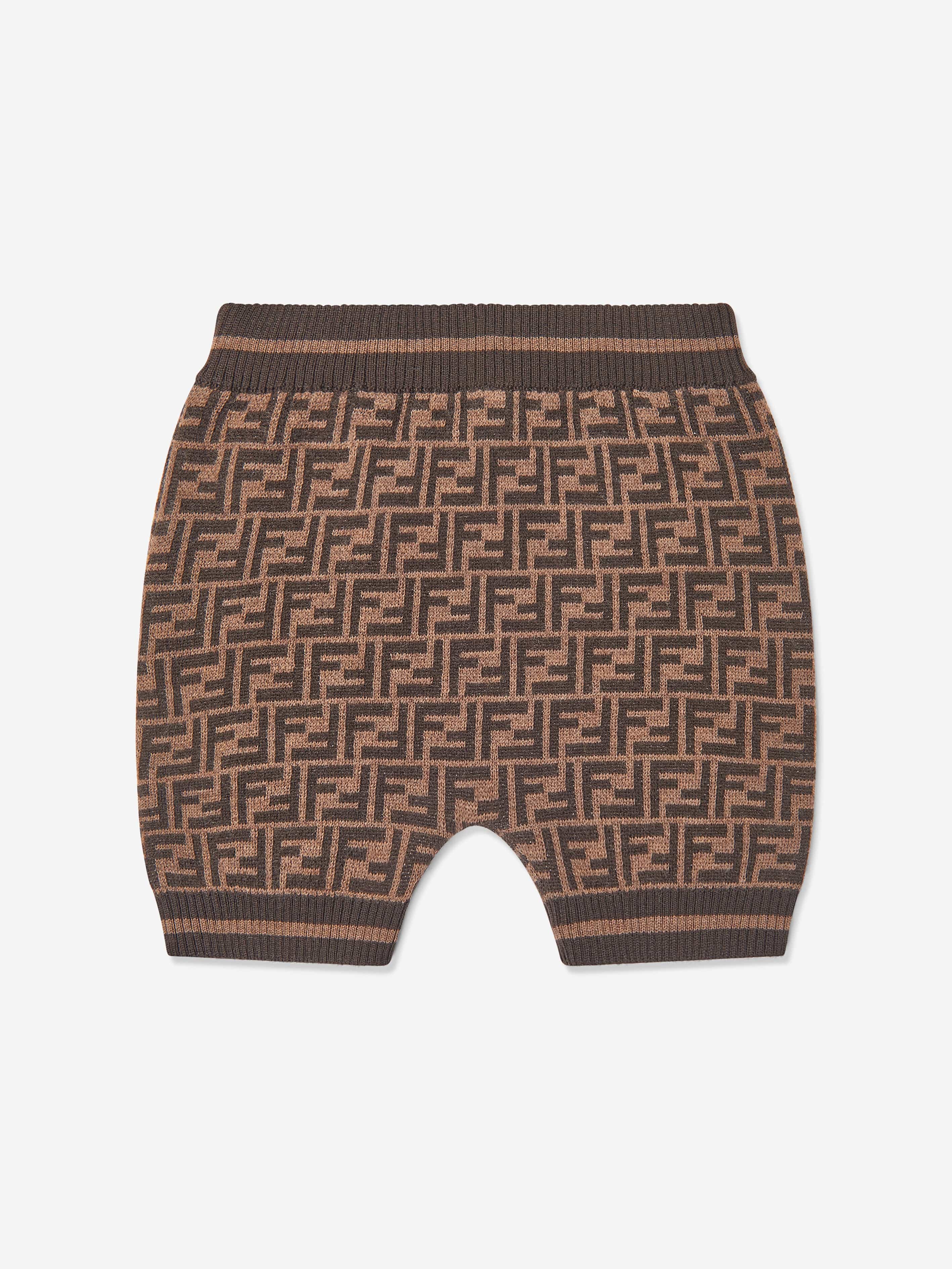 Baby Wool Knit FF Logo Brown Shorts - Soft & Comfortable Toddler Bottoms for Playtime & Casual Outings