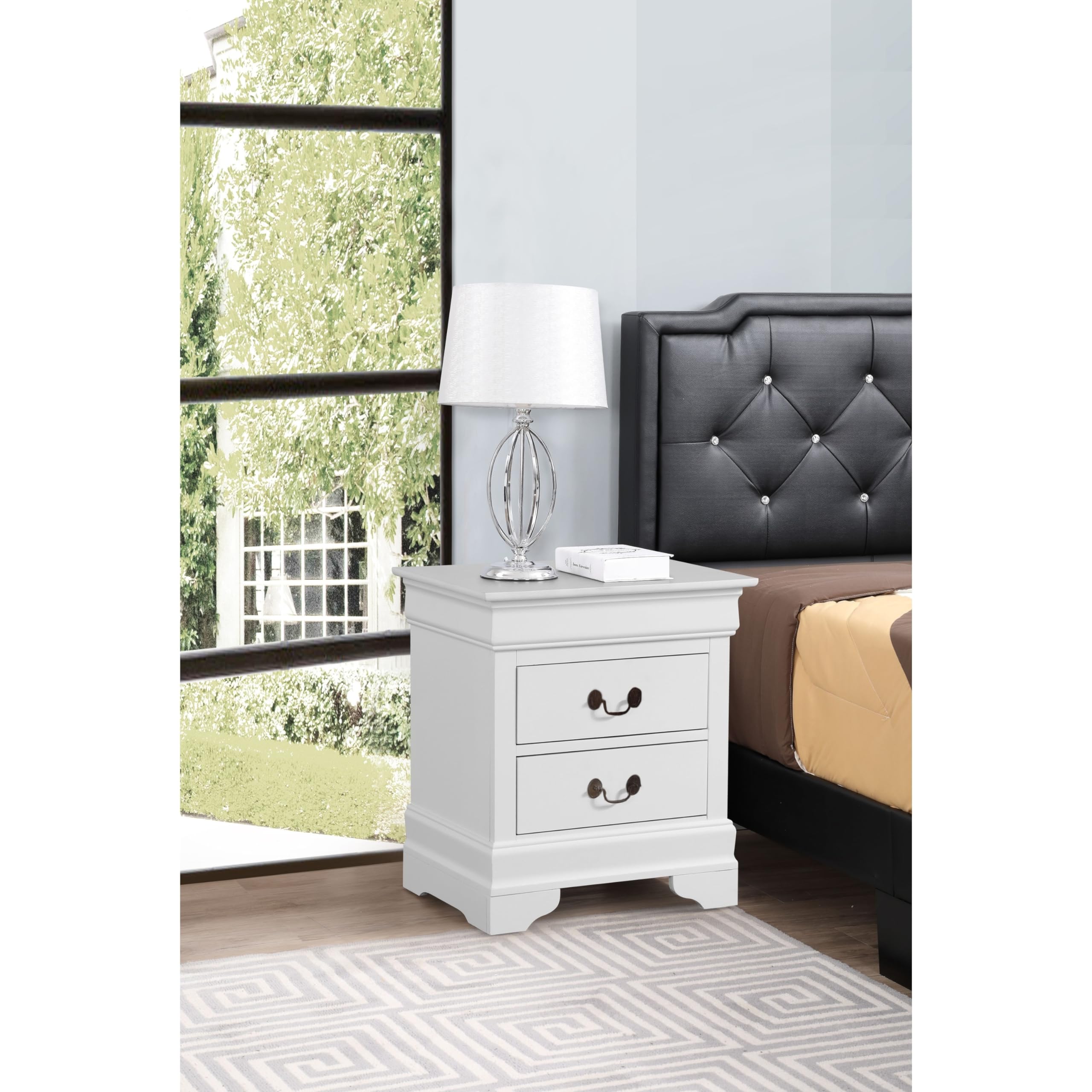 Glory Furniture Louis Phillipe 2-Drawer Wooden Nightstand - White Painted Bedside Table for Bedroom Decor | Perfect for Bedside Storage & Modern Home Furnishing