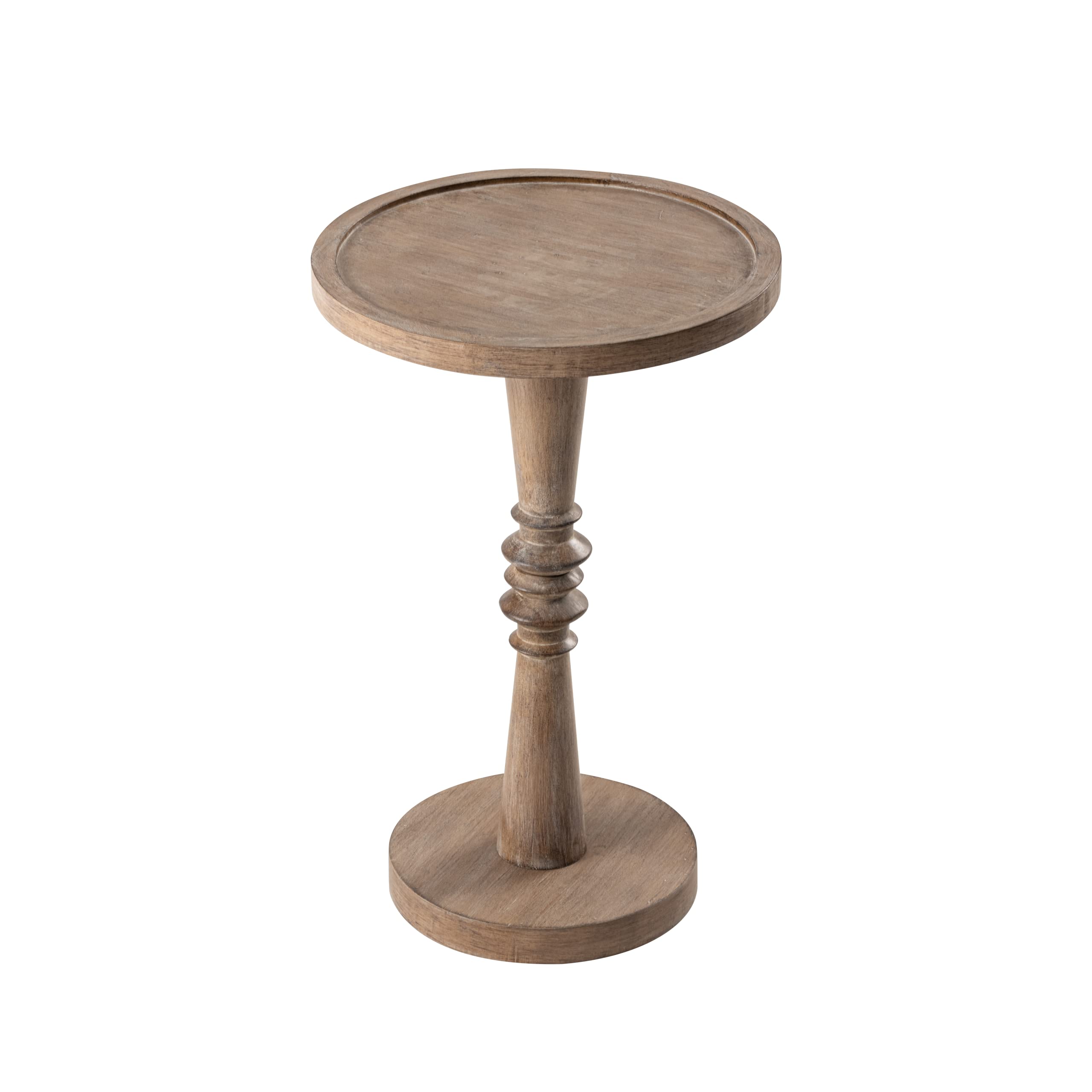 LONYKE Farmhouse Round End Table with Tray Top - Distressed Wood Side Table for Living Room, Bedroom, or Office - Perfect for Drinks, Books, and Decor