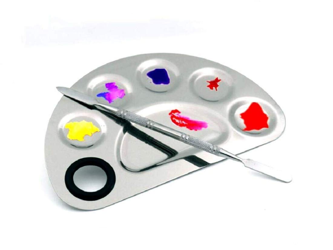 TWIREY Professional Stainless Steel Cosmetic Makeup Mixing Palette with Spatula - Ideal for Makeup Artists, DIY Beauty Blending & Nail Art Designs