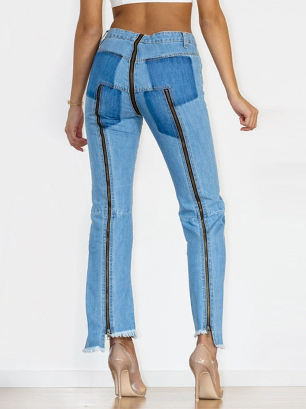 ZASUWA Women's High Waist Stretch Denim Flare Leggings with Zipper - Trendy Casual Pants for Everyday Wear, Work & Date Night Outfits