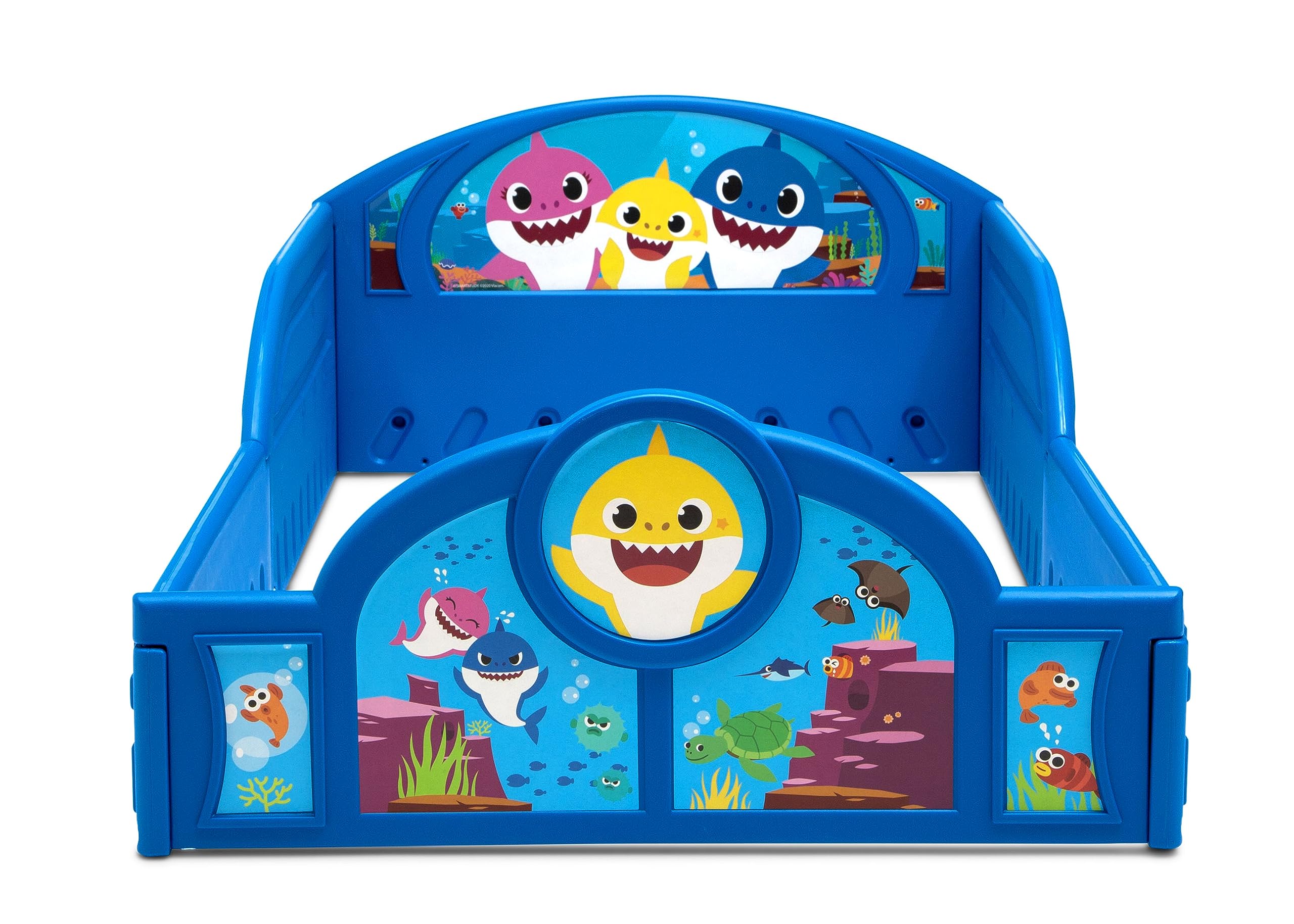 **Baby Shark Toddler Bed with Twinkle Galaxy Mattress - Waterproof, Lightweight Plastic Sleep & Play Bed for Kids - Perfect for Nursery, Daycare & Travel**