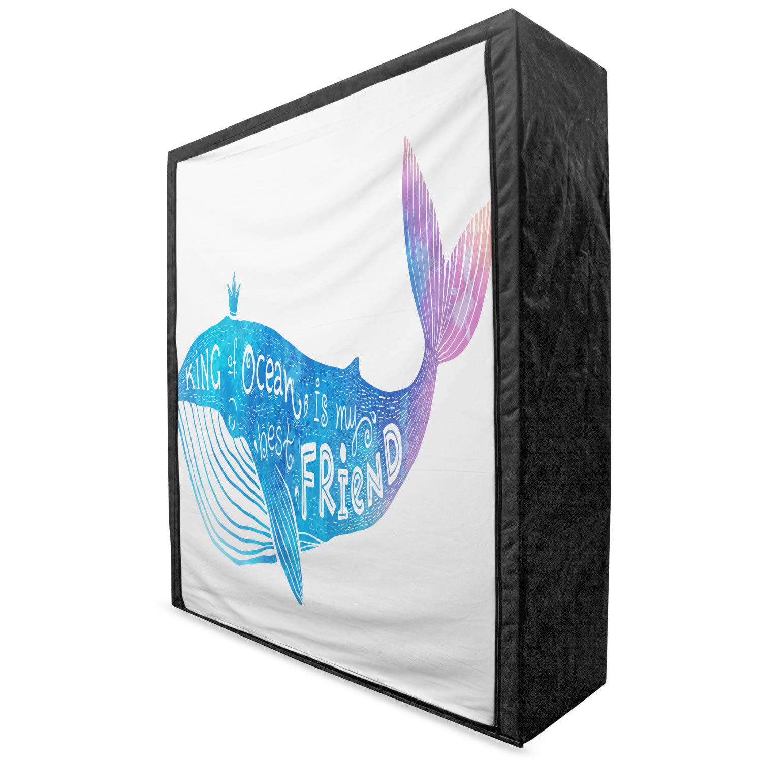 Ambesonne King Size Portable Fabric Wardrobe - Watercolor Abstract Whale Print Clothing Organizer with Shelves, 59
