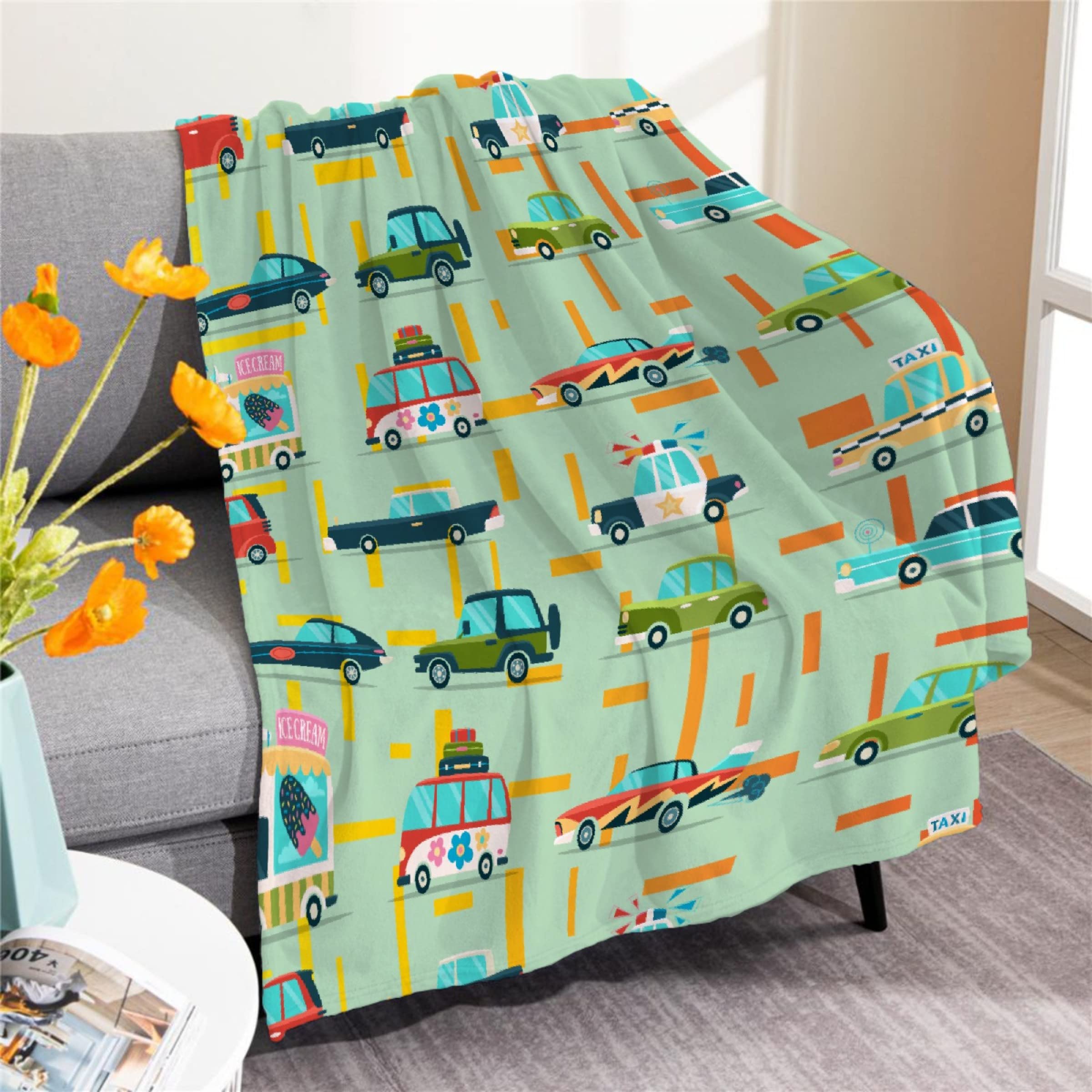 Premium Flannel Throw Blanket for Cars - Lightweight, Super Soft & Cozy Luxury Bed Blanket - 120
