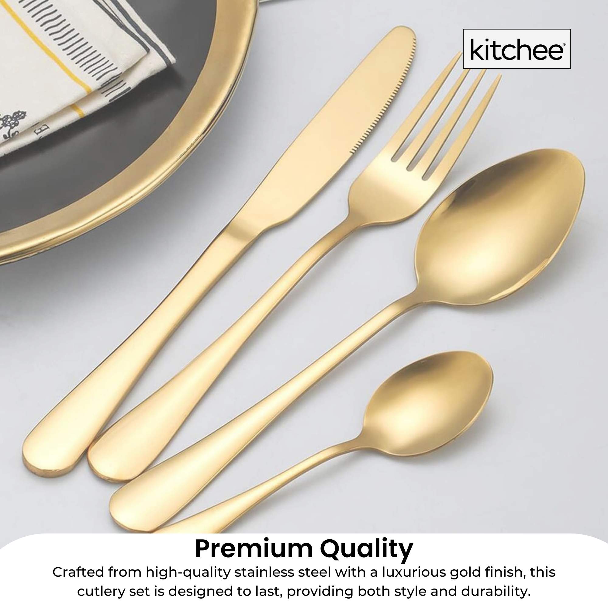 16-Piece Gold Cutlery Set - Stainless Steel Flatware with Knife, Fork & Spoon in Gift Box - Perfect for Weddings, Parties & Elegant Dining