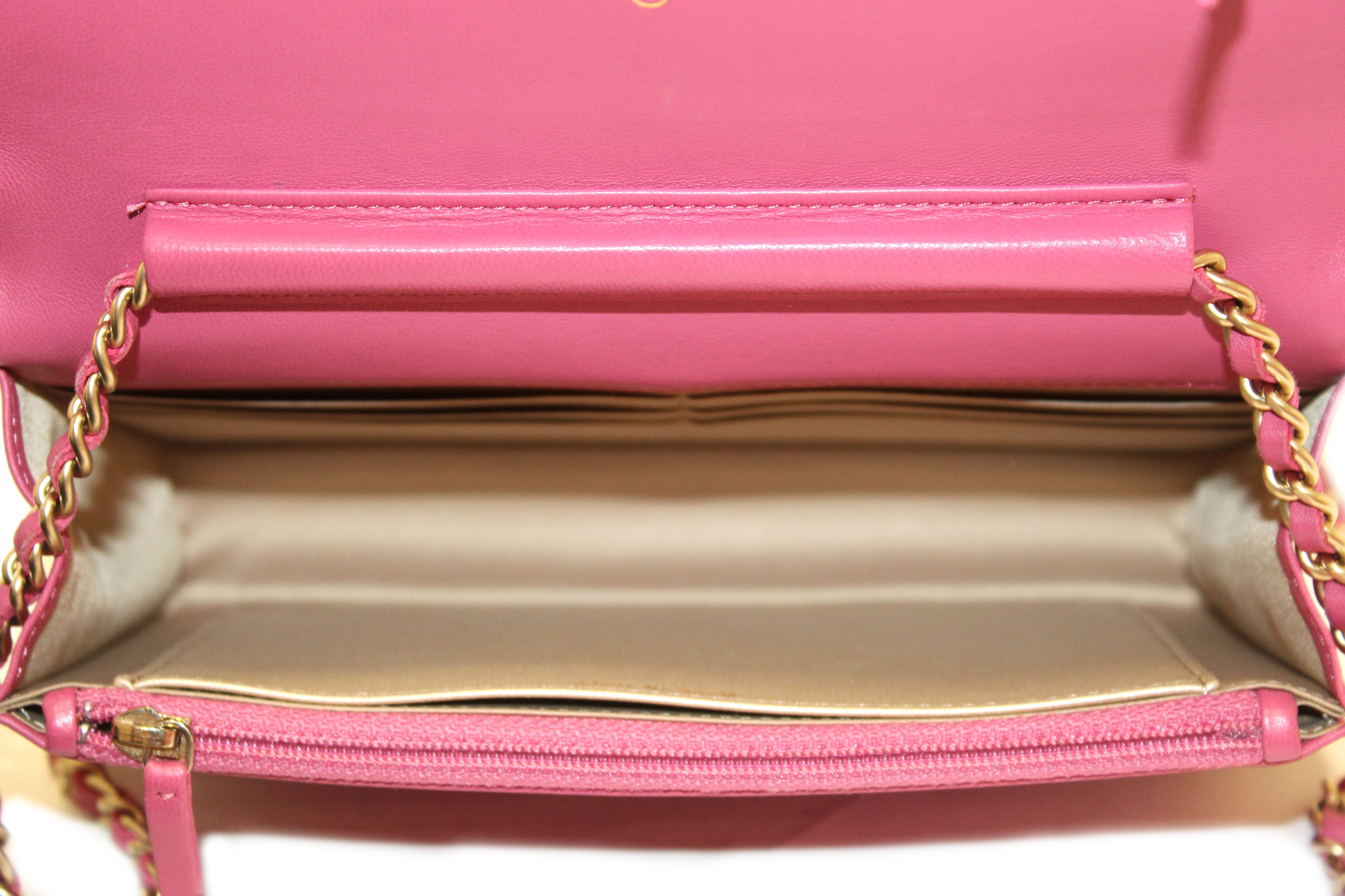 Authentic Chanel Pink Camellia Lambskin Leather Wallet On Chain Clutch Bag - Luxury Designer Crossbody Purse for Women, Perfect for Evening Parties & Special Occasions