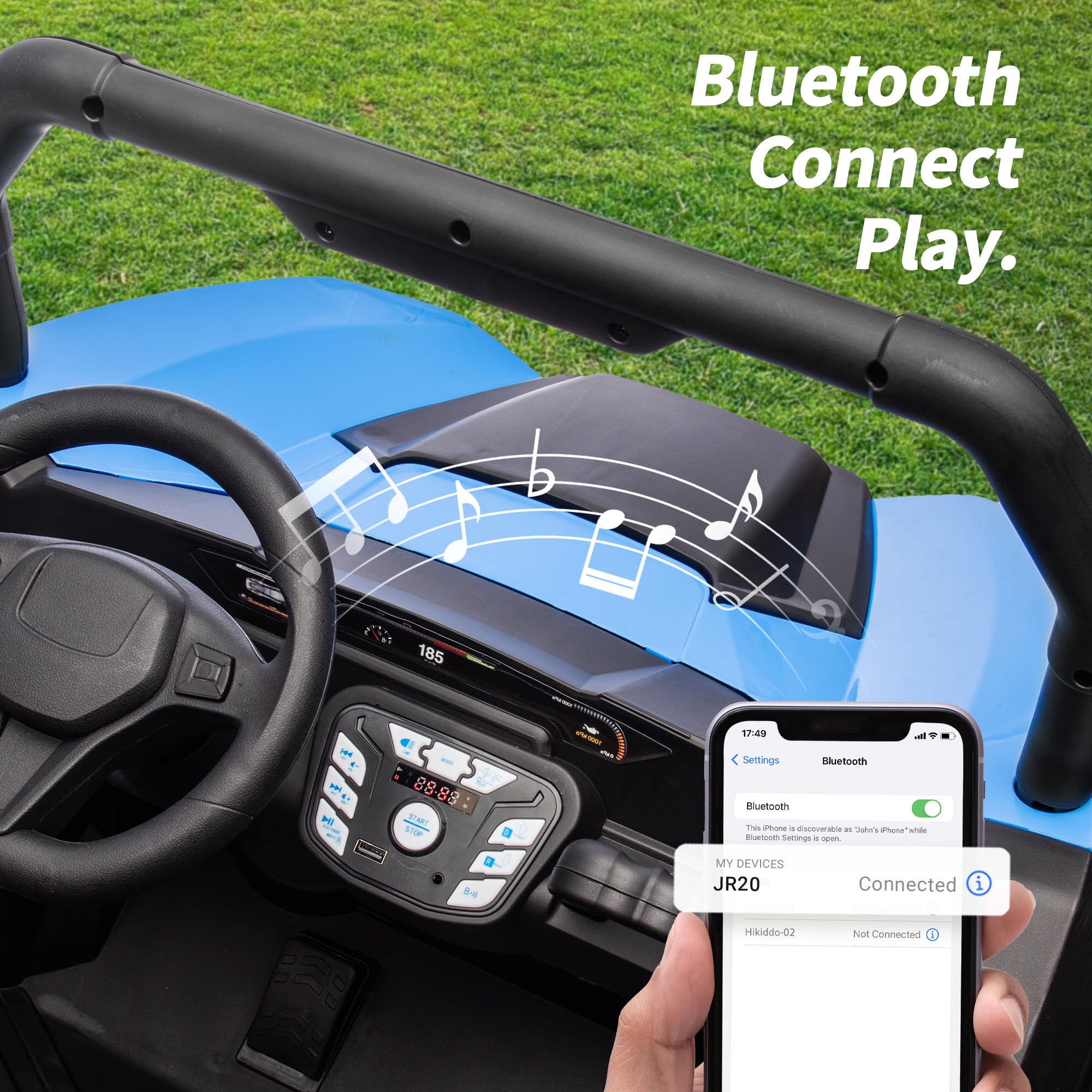 12V 4WD Kids Ride-On Car with Remote Control & Bluetooth - 2 Seater UTV Toy for Ages 3-8, Includes Storage - Blue | Outdoor Play, Birthday Gift, Backyard Adventure