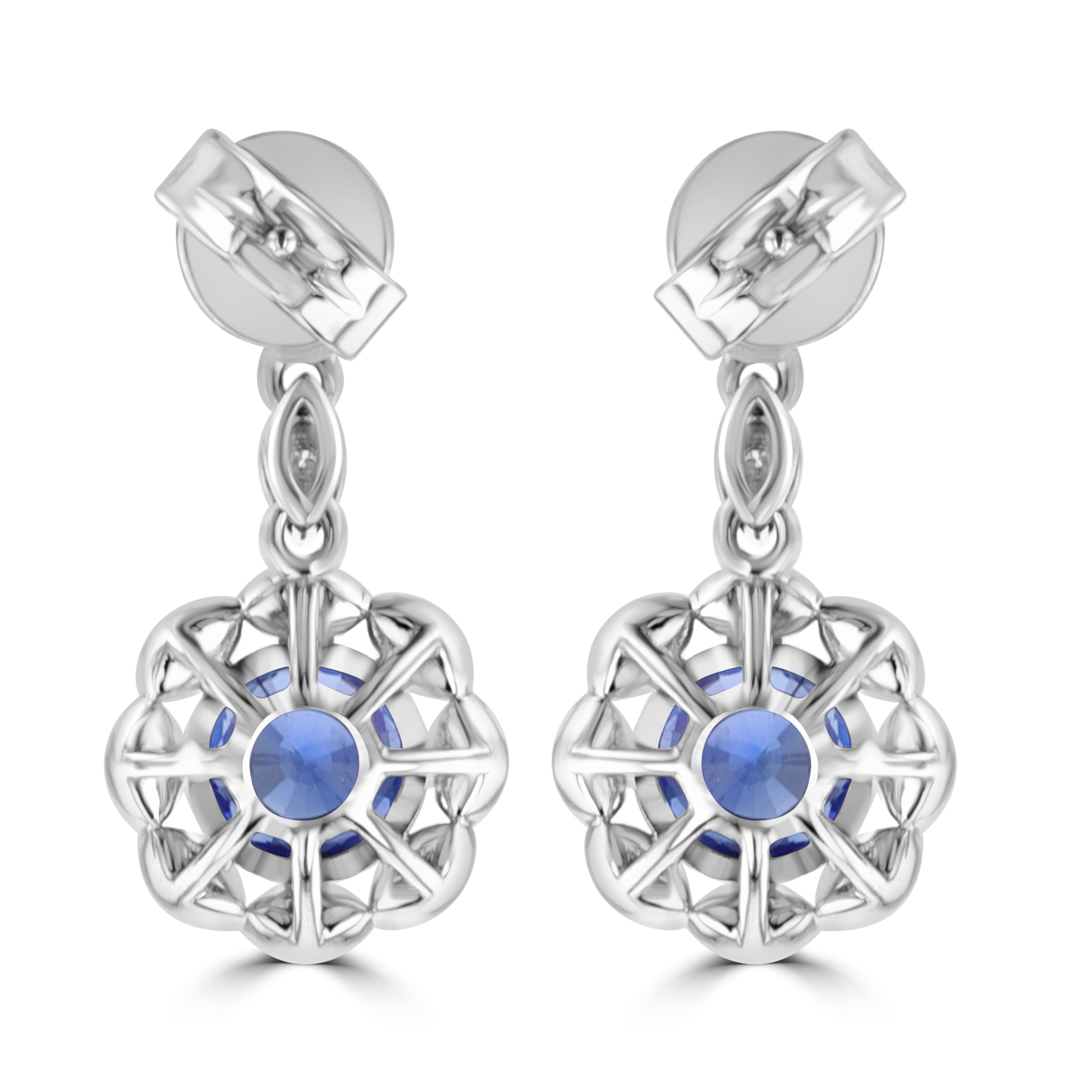 2.60 CTW Sapphire & 0.54 CTW Diamond Halo Drop Earrings for Women - Elegant Dangling Jewelry for Weddings, Parties & Special Occasions