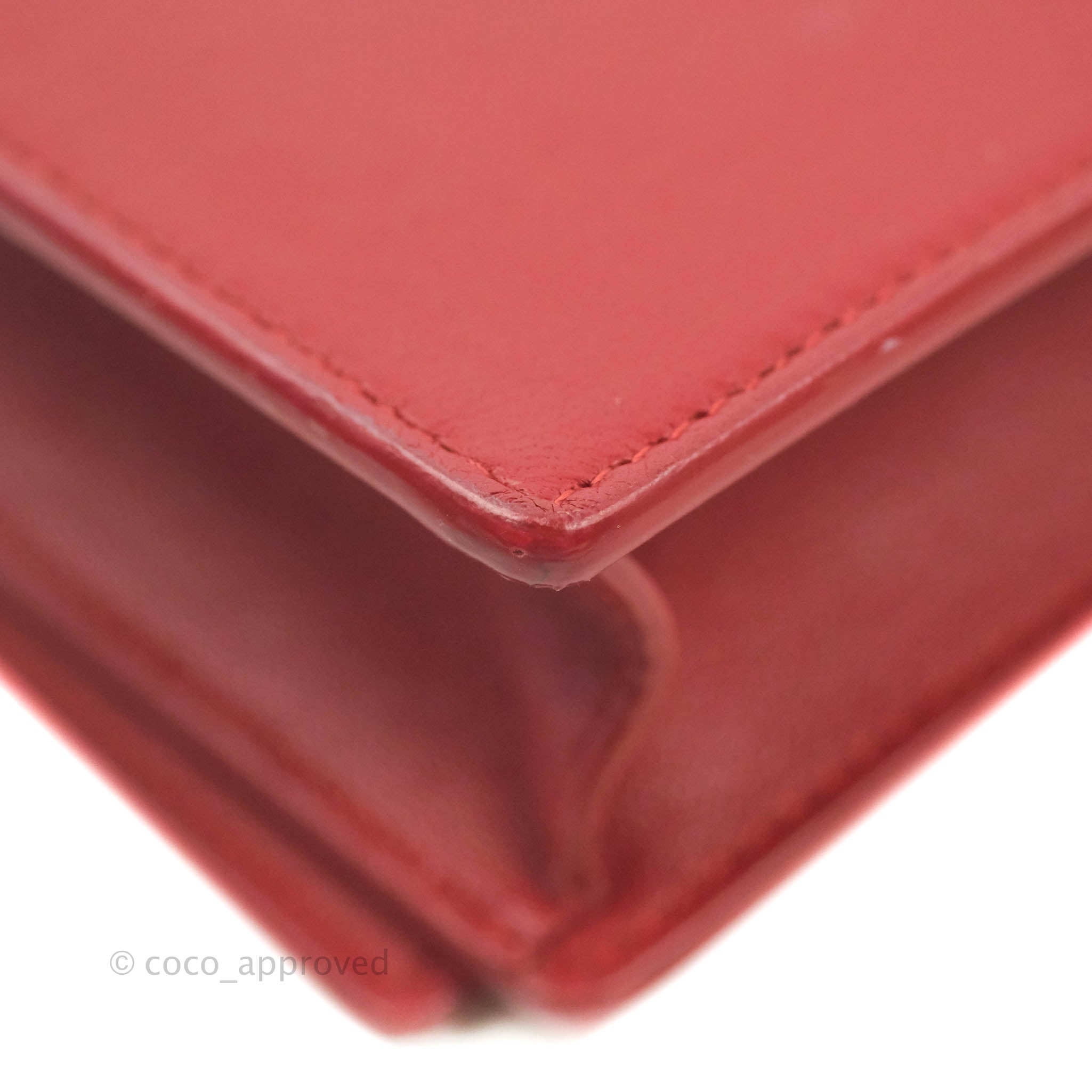 Celine Frame Evening Clutch On Chain - Red & Pink Smooth Lambskin with Silver Hardware | Elegant Night Out & Special Occasion Handbag