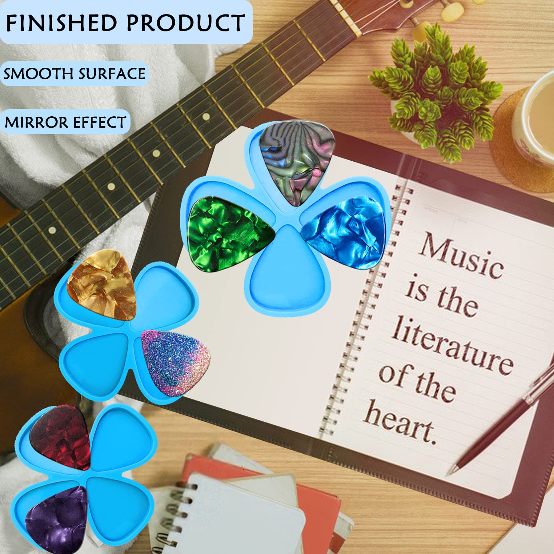 6 Pack Guitar Picks Epoxy Resin Molds - DIY Silicone Casting Mold for Guitar Plectrums, Thumb Picks & Jewelry Making - Perfect for Keychains, Pendants & Craft Projects (Great for Musicians & DIY Enthusiasts)