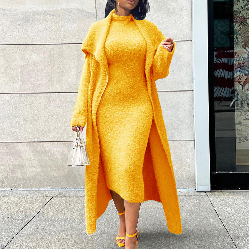 Reversible Fleece Dress Cardigan Set with Belt - Cozy Winter Outfit for Women | Perfect for Casual Wear, Office & Date Nights