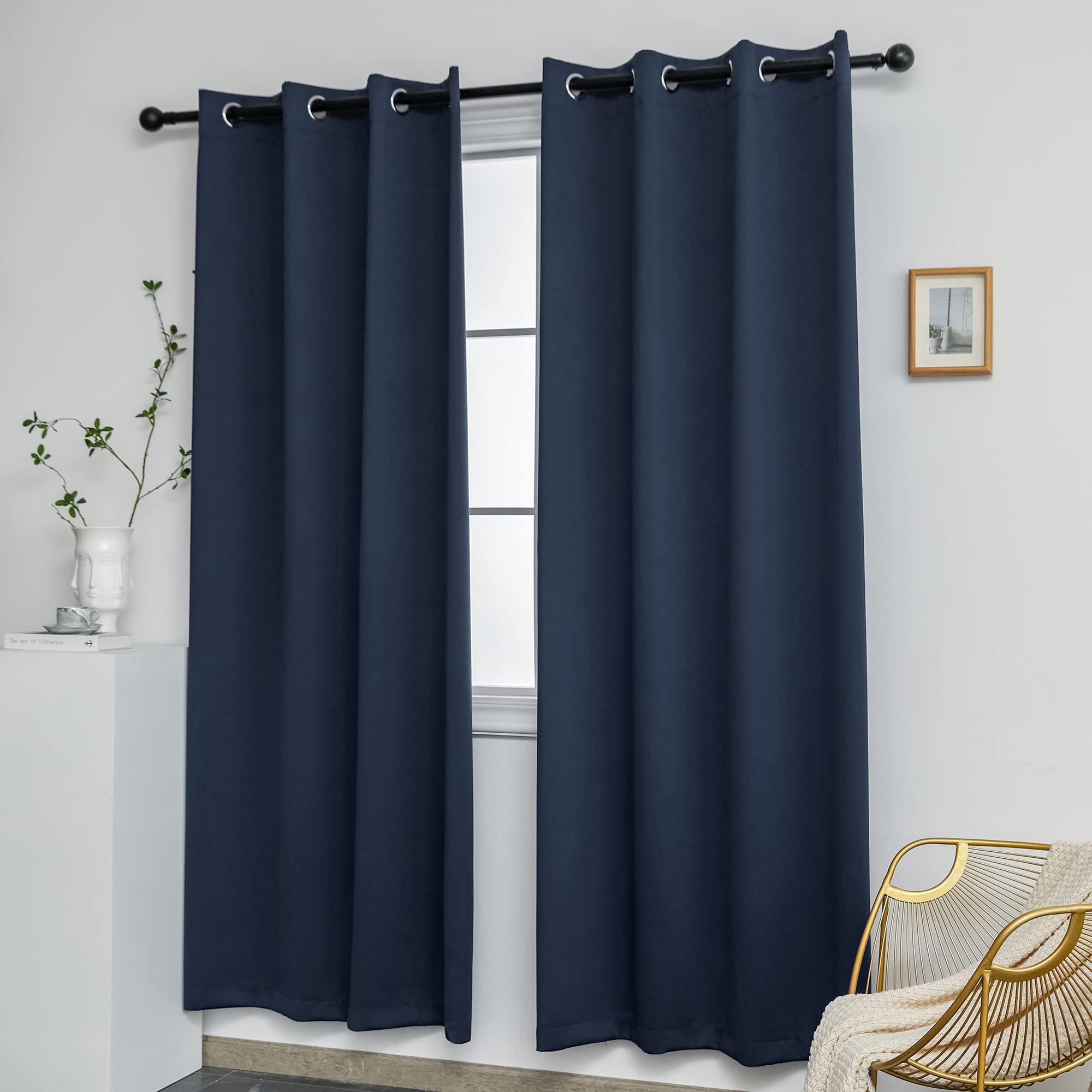 YGO Navy Blackout Curtains for Bedroom & Living Room - Thermal Insulated Room Darkening Blockout Drapes, Set of 2 Panels (52 x 72 Inch, Dark Blue) - Perfect for Light Sleepers, Home Theater & Energy Efficiency
