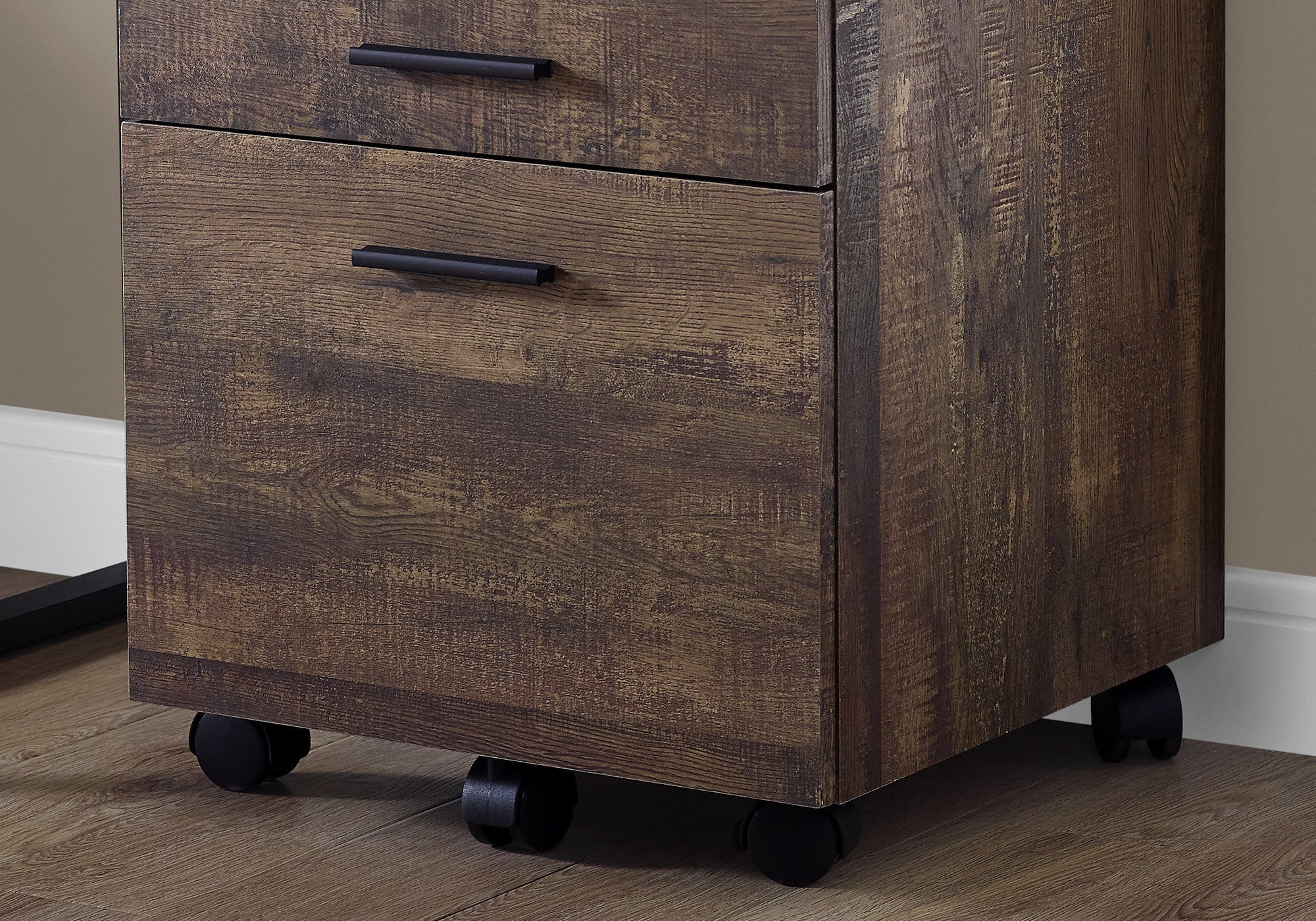 3-Drawer Brown Reclaimed Wood Filing Cabinet with Casters - Perfect for Home Office Organization & Document Storage