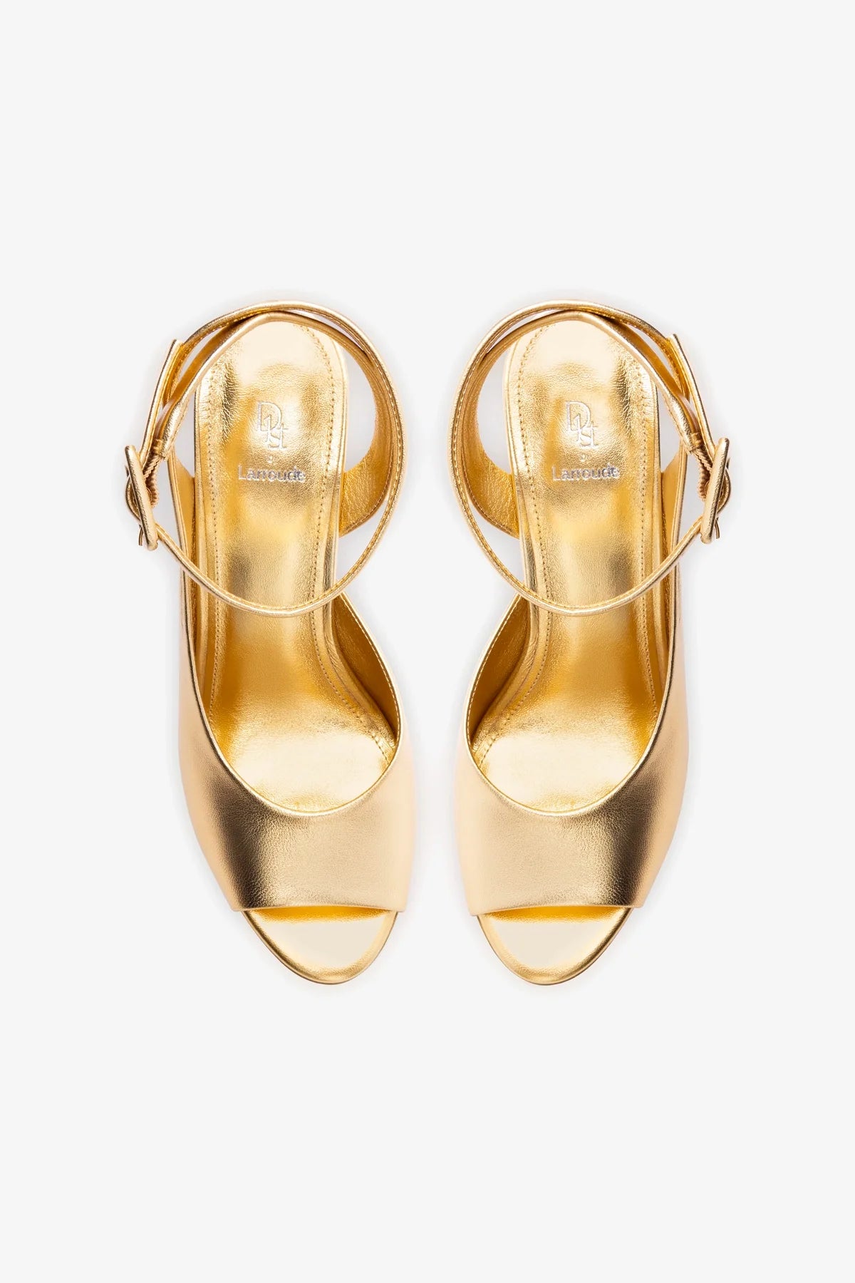 Deena By Larroudé Gold Metallic Leather Wedge Sandals for Women | Comfortable Summer Dressy Shoes for Weddings, Parties & Beach Vacations