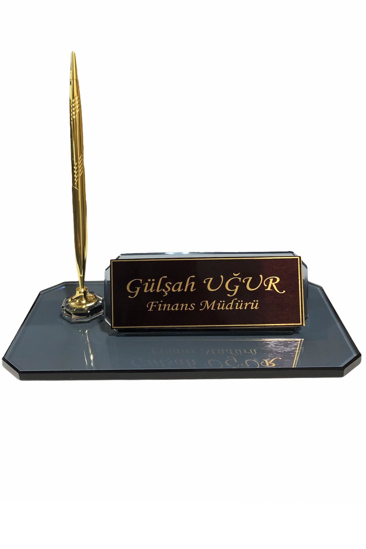 MOOG Black Glass Desk Name Plate with Clock - Elegant Office Nameplate with Built-in Clock for Professional Workspace Decor