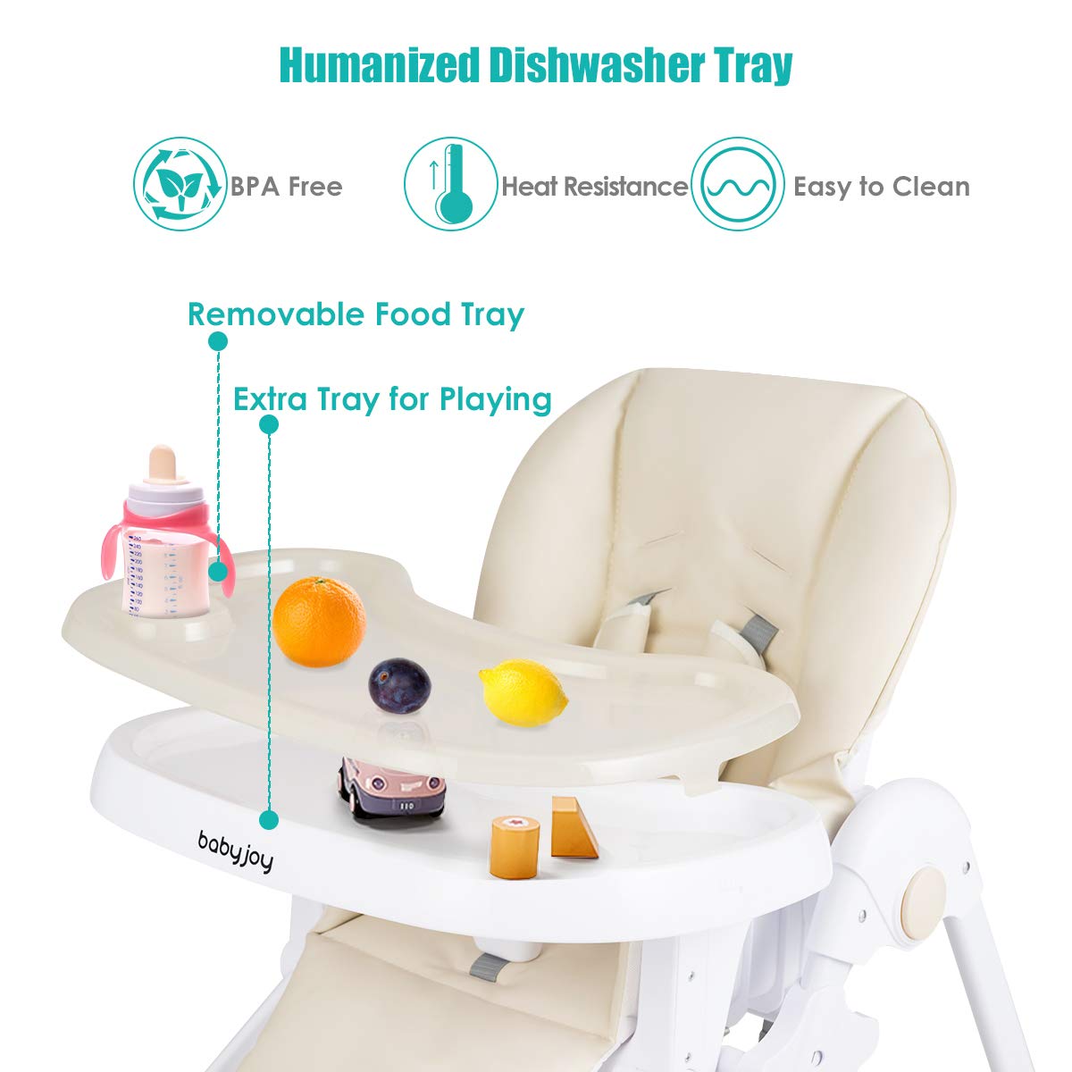 BABY JOY Convertible High Chair for Babies & Toddlers - Adjustable Height, Recline & Footrest, Removable Double Tray, Portable Baby Dining Chair with Wheels (Beige) | Perfect for Home, Restaurant & Travel Use