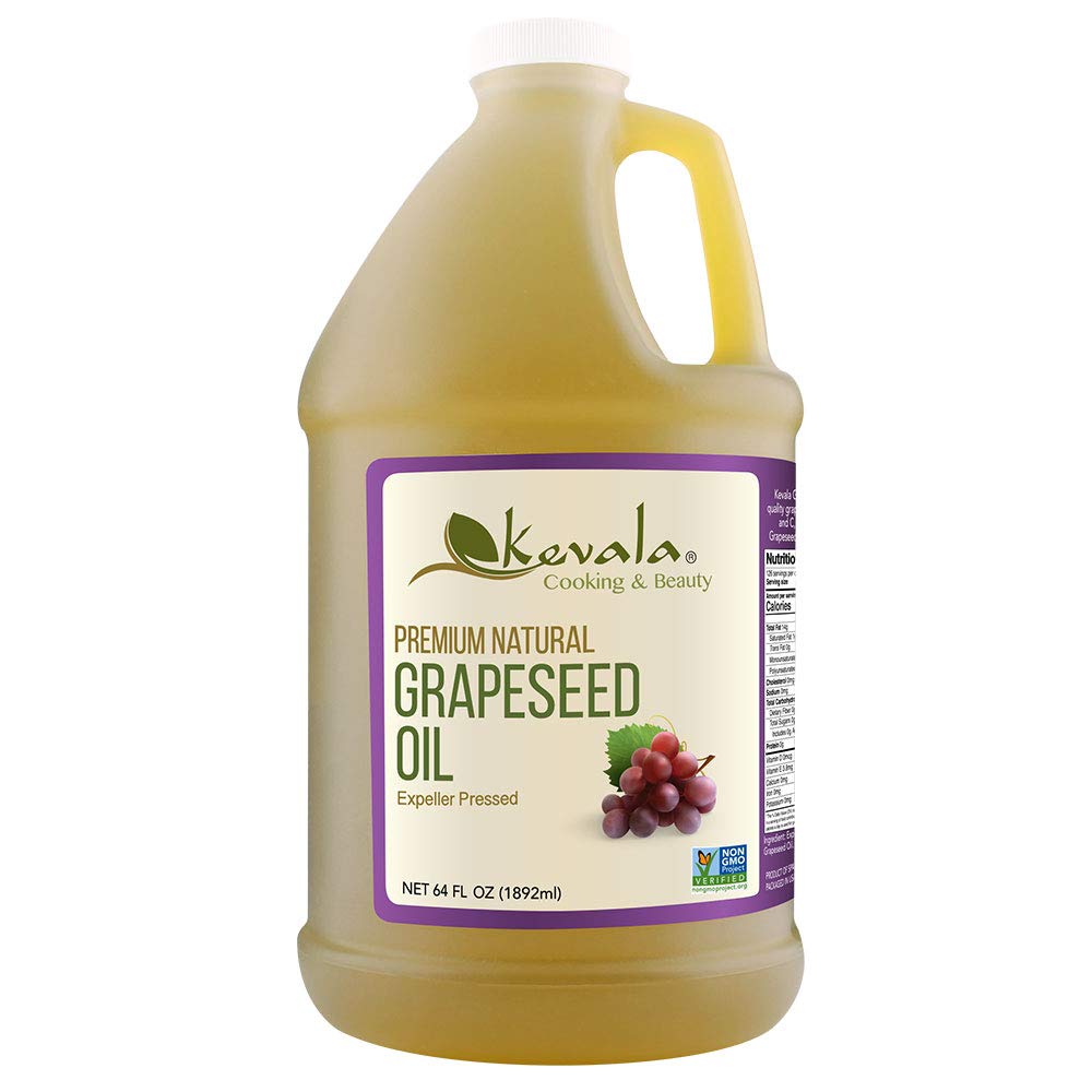 Kevala Grapeseed Oil - Pure Vitamin E Body & Massage Oil with Grape Seed Extract - Gluten Free Cooking Oil - 64 fl oz (1/2 Gallon) - Perfect for Skin Care, Hair Treatment & Healthy Cooking