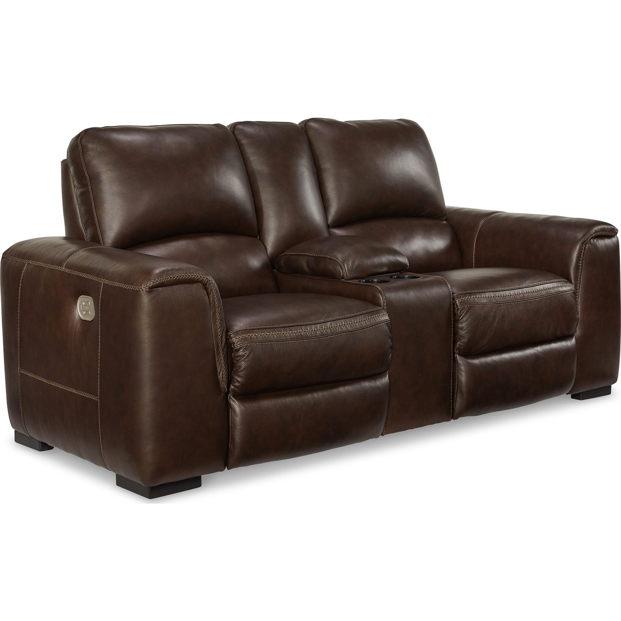 Alessandro Power Reclining Loveseat with Console in Walnut Finish - Modern Reclining Sofa for Living Room, Home Theater & Relaxation