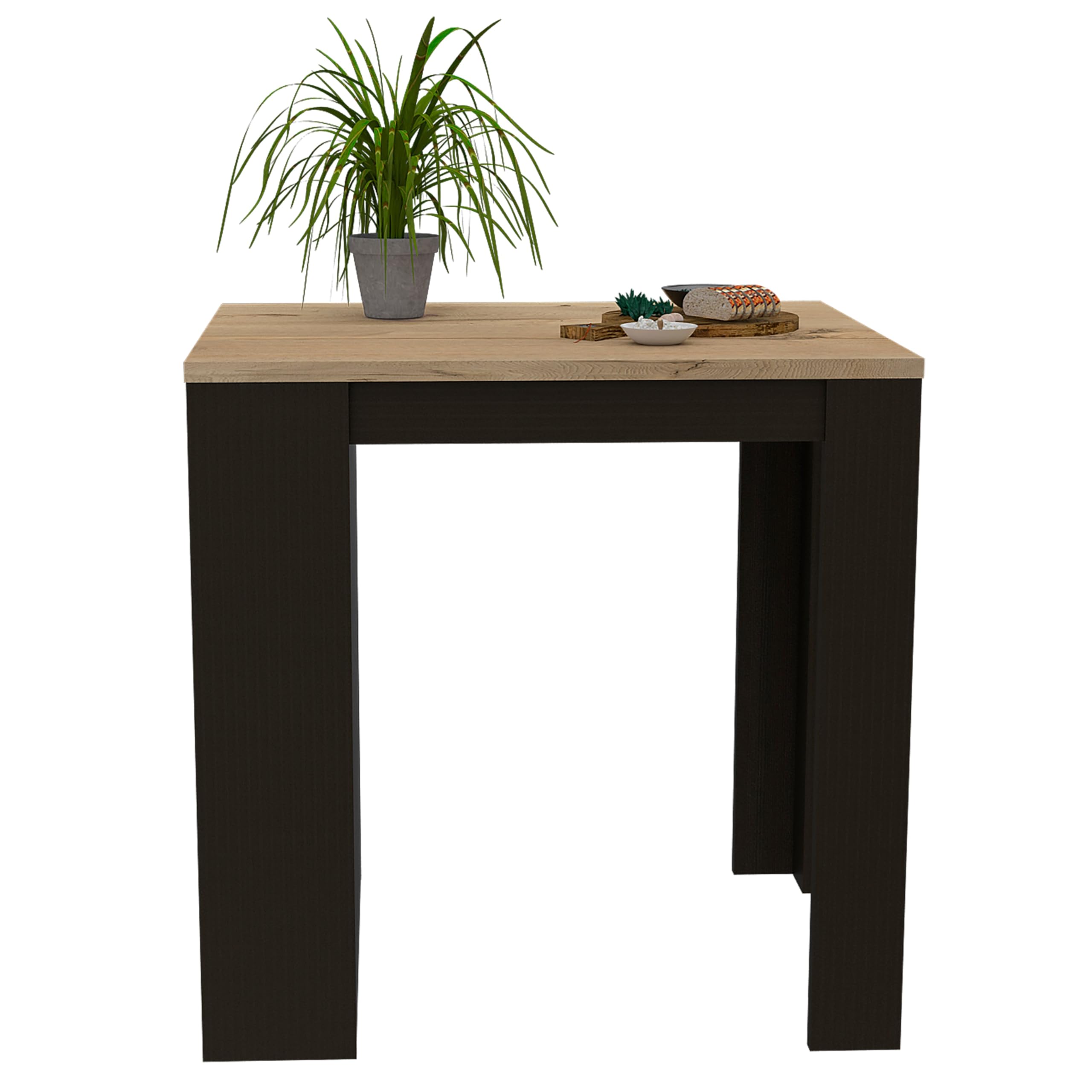 Tuhome Tanna Kitchen Counter Dining Table with 2 Legs & 3 Side Shelves - Black/Pine Wood - Perfect for Small Spaces, Breakfast Nooks & Studio Apartments