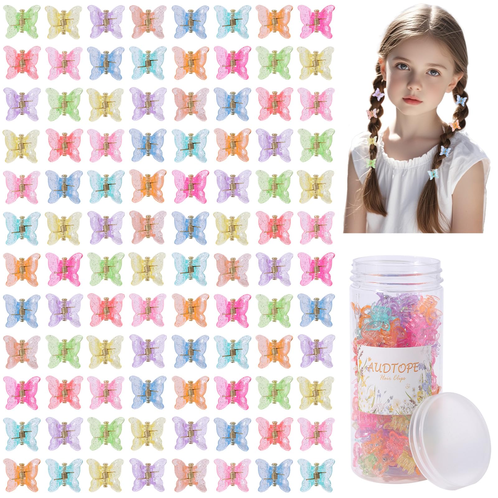AUDTOPE 100Pcs Mini Butterfly Hair Clips for Women - Tiny Strong Grip Hair Accessories for Thin Fine Hair in Mixed Colors - Perfect for School, Work, Parties & Everyday Styling
