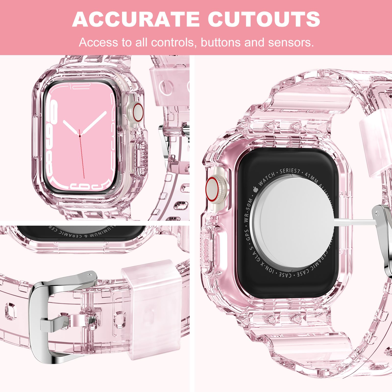 XYF Crystal Clear Apple Watch Band with Bumper Case - Compatible with iWatch Ultra 2/1, Series 9/8/7/SE/6/5/4/3/2/1 - 45mm 44mm 42mm 41mm 40mm 38mm - Sporty Jelly Strap for Men & Women - Perfect for Gym, Running & Everyday Wear