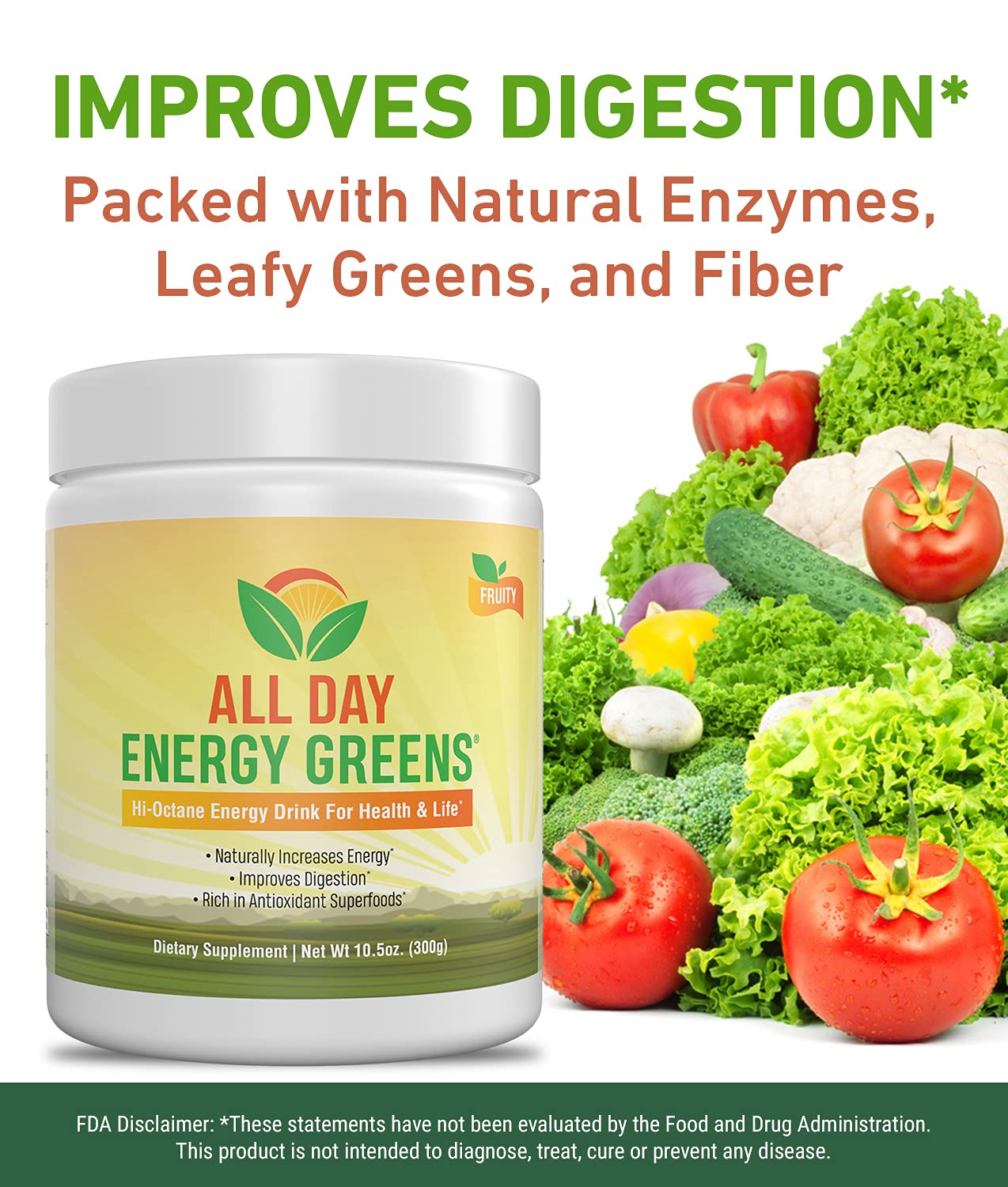 IVL - All Day Energy Greens Powder Superfood Supplement - Fruity Flavor Super Greens Blend for Optimal Nutrition, Energy & Digestion - Perfect for Smoothies, Shakes & Healthy Lifestyle Boost