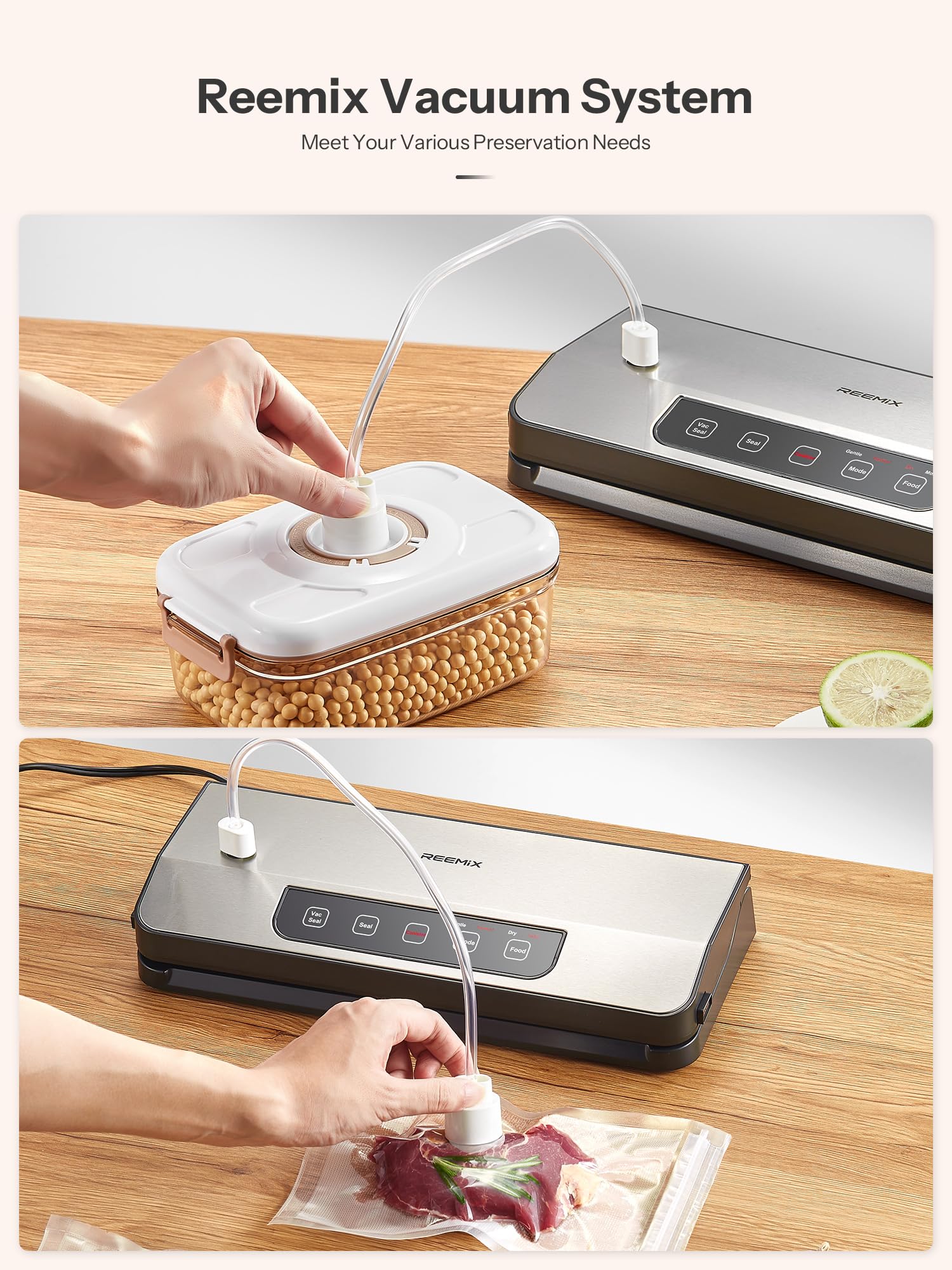 Reemix Automatic Vacuum Sealer Machine for Food Storage - Includes Starter Kit with 20 Bags, Pulse Function, Moist & Dry Modes, External VAC - Perfect for Meal Prep, Sous Vide, and Extending Food Freshness