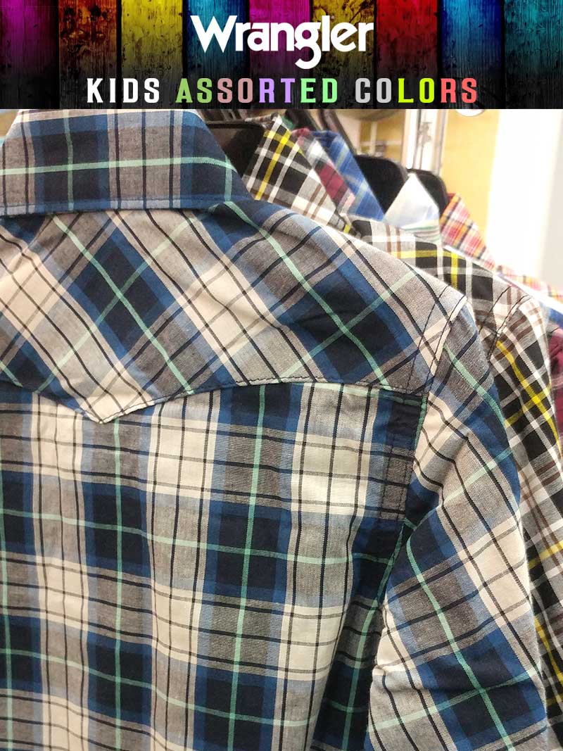 Wrangler Kids Long Sleeve Plaid Western Snap Shirt for Boys & Girls | Classic Western Style Button Up Shirt for School, Rodeo & Outdoor Activities