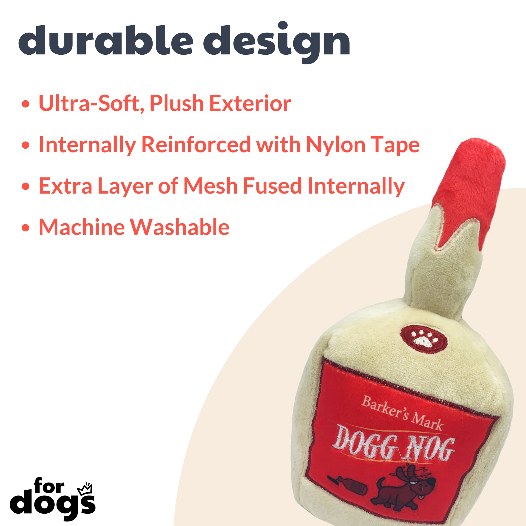 Huxley & Kent Dogg Nog (Small) - Christmas Holiday Funny Squeaky Plush Dog Toy with Squeaker | Durable & Safe Dog Gift for Playtime, Training & Holiday Cheer | H&K Power Plush Toy for Small Dogs