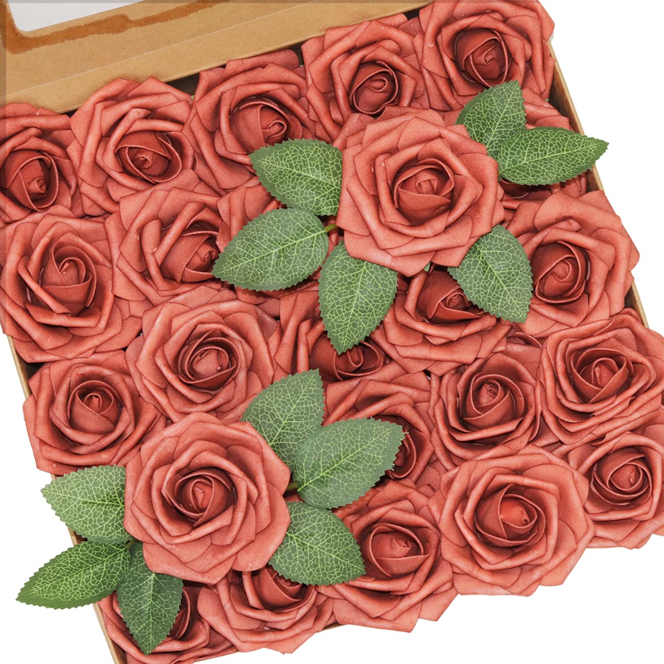 50pcs Real Touch Artificial Foam Roses with Stems - Lifelike DIY Wedding Bouquet, Bridal Centerpieces, Baby Shower & Home Decor (Burnt Orange) - Perfect for Romantic Events, Table Arrangements and Gift Giving