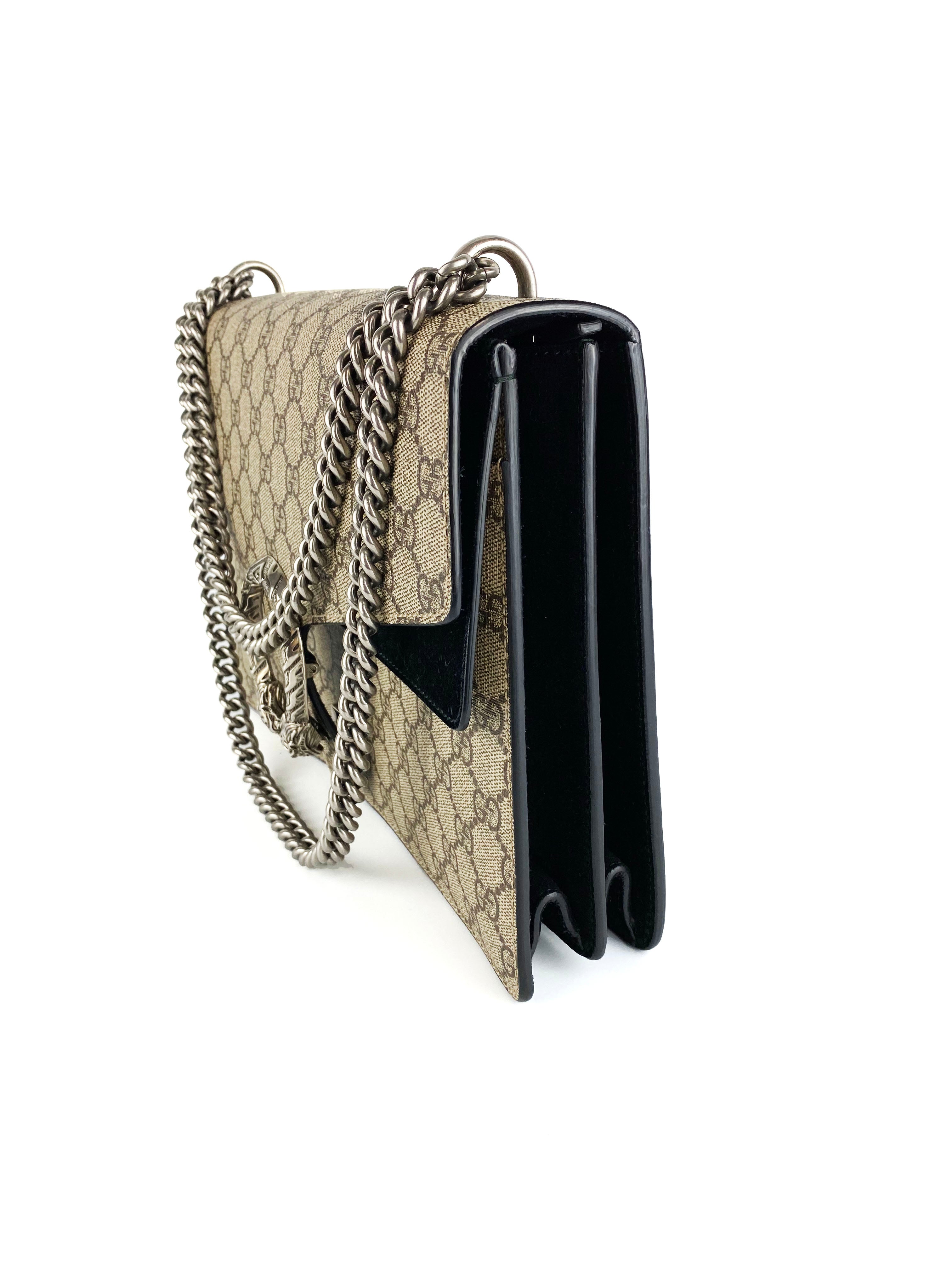 Gucci Dionysus Monogram Shoulder Bag with Black Suede Trim - Luxury Crossbody Purse for Women, Perfect for Evening Parties & Date Nights