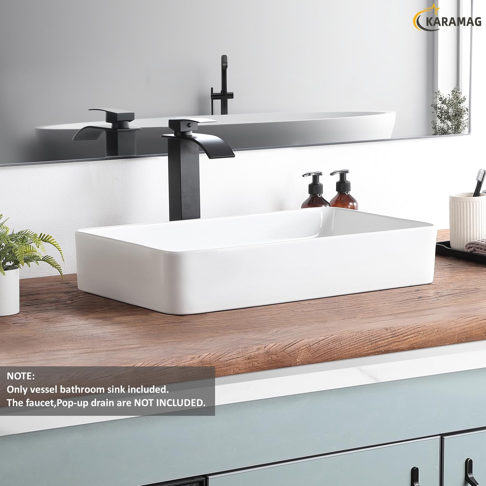 White Ceramic Vessel Sink 24x14 Inch - Rectangular Above Counter Bathroom Sink Bowl for Vanity, Powder Room & Modern Bath Decor - Durable Porcelain Small Sink for Contemporary Homes & Luxury Hotels