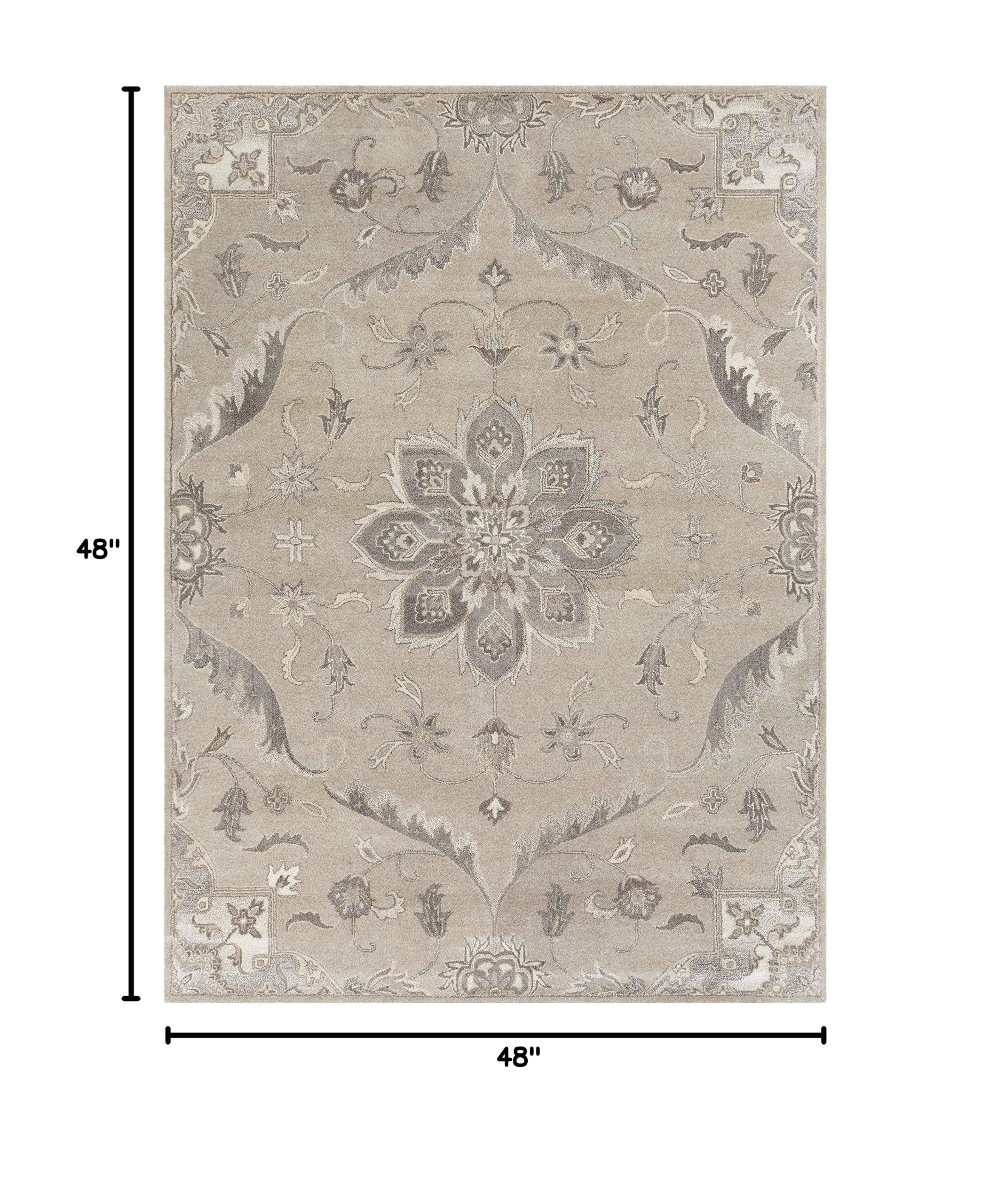 Hauteloom Peterstown Wool Area Rug for Living Room & Bedroom - Traditional Gray, Black, Brown - 4' x 6' - Soft & Durable - Perfect for Home Decor, Cozy Spaces & High Traffic Areas