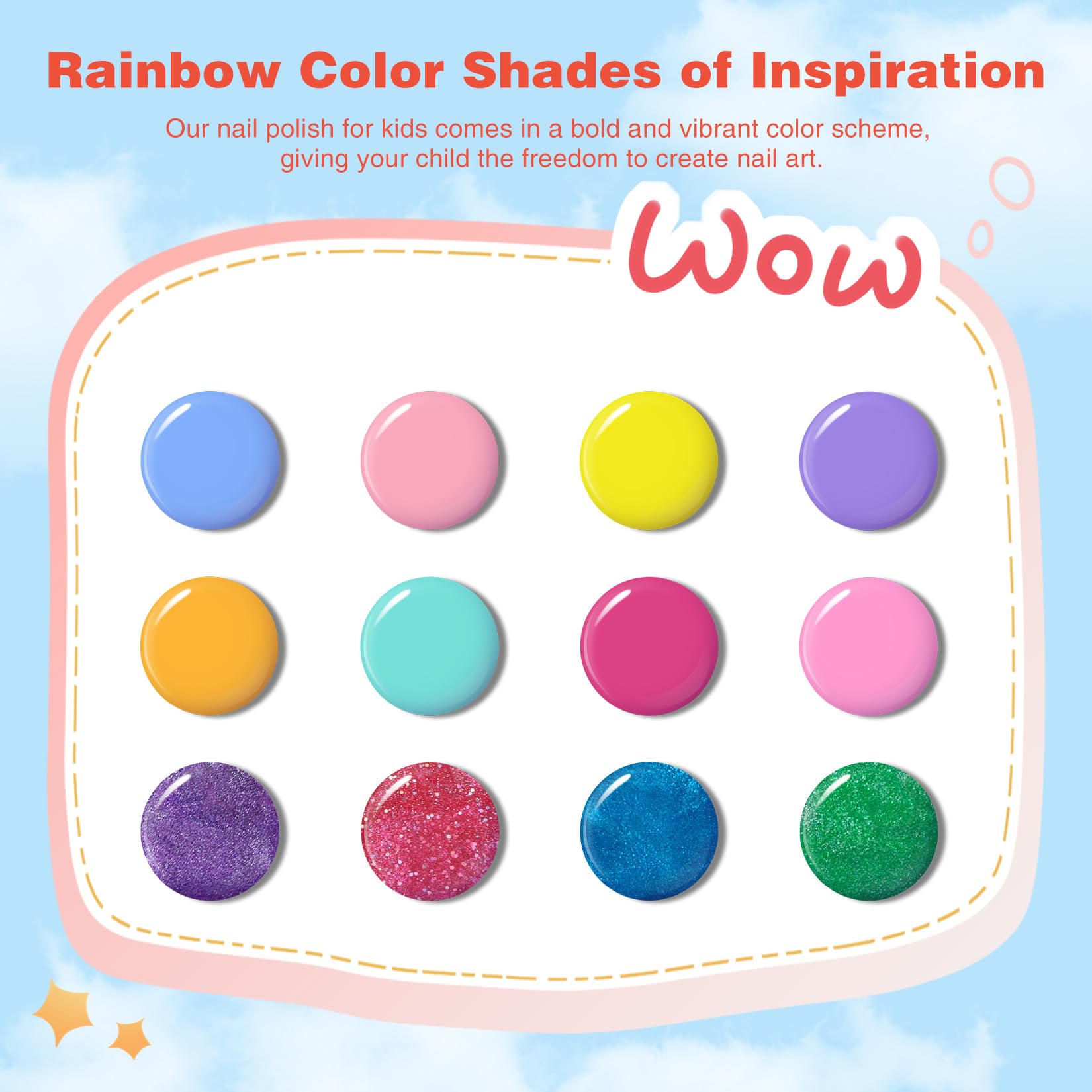 12 Colors Non-Toxic Kids Nail Polish Kit - Water-Based, Safe, Low Odor, Quick Dry & Peel-Off Nail Art Set for Girls Ages 3-12 | Perfect for Birthday Gifts, Playdates & DIY Home Manicures