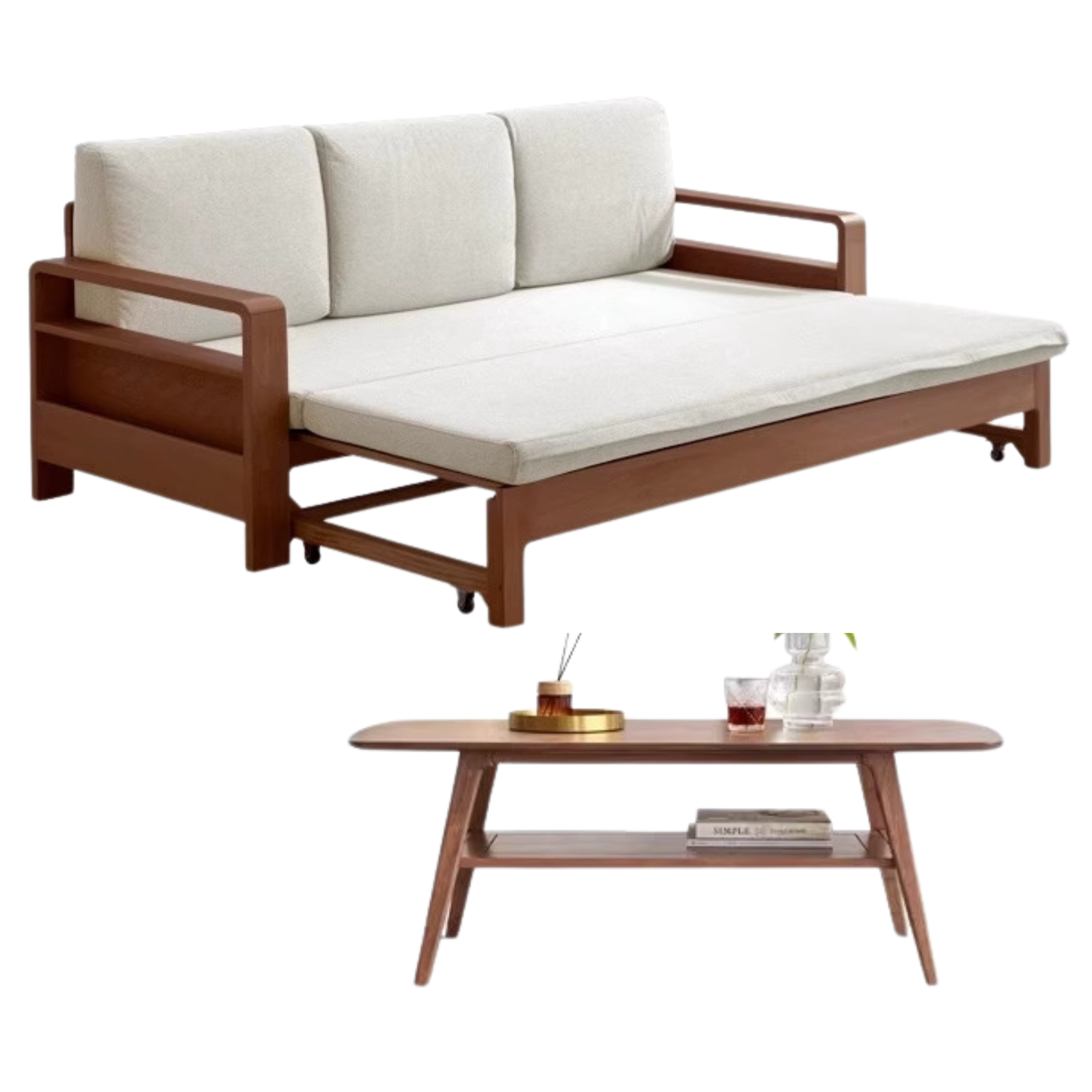 Solid Oak & Beech Wood Sleeper Sofa - Convertible Couch Bed for Living Room, Guest Room & Small Spaces - Durable & Stylish Furniture for Home & Office