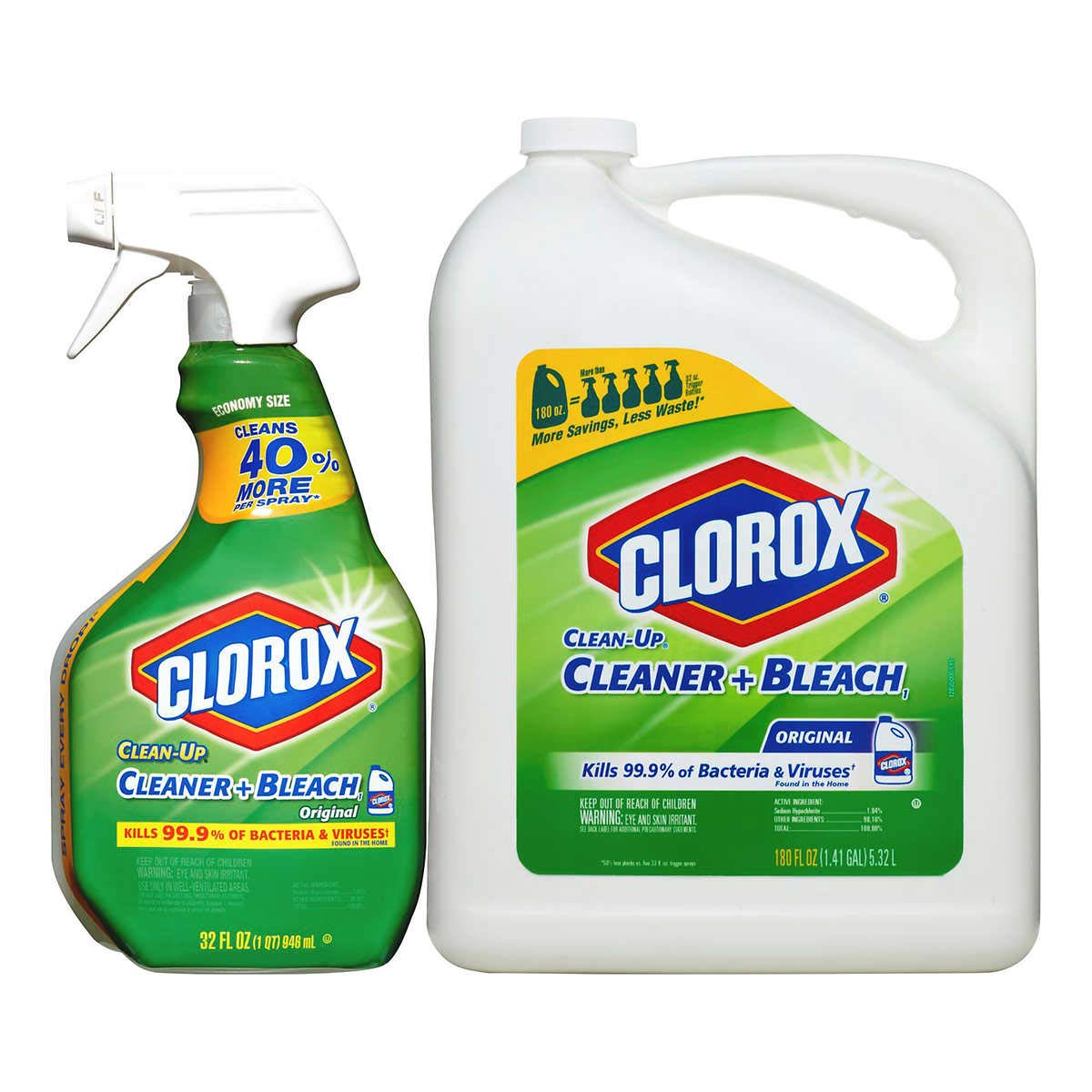 Clorox Clean-Up Cleaner Spray with Bleach - 32oz Spray Bottle + 180oz Refill Combo Pack | Multi-Surface Disinfectant for Kitchen, Bathroom & Household Cleaning | Kills 99.9% of Germs & Viruses