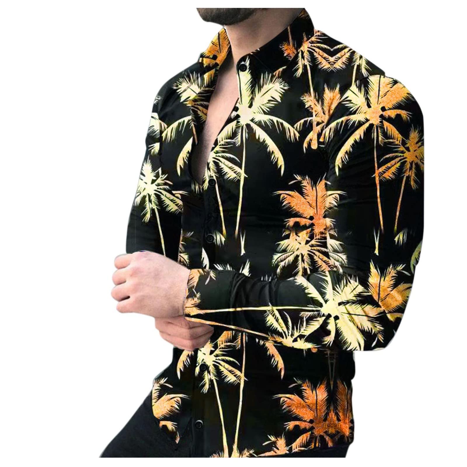 Men's Slim Fit Long Sleeve Printed Button Down Shirt - Casual Lapel Cardigan Style for Work, Date Night & Everyday Wear