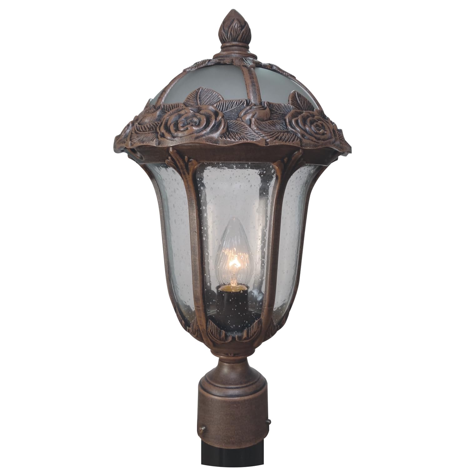 Rose Garden Post Mount Light with Seedy Glass - Outdoor Solar LED Pathway Lighting for Garden, Yard, and Driveway Decoration