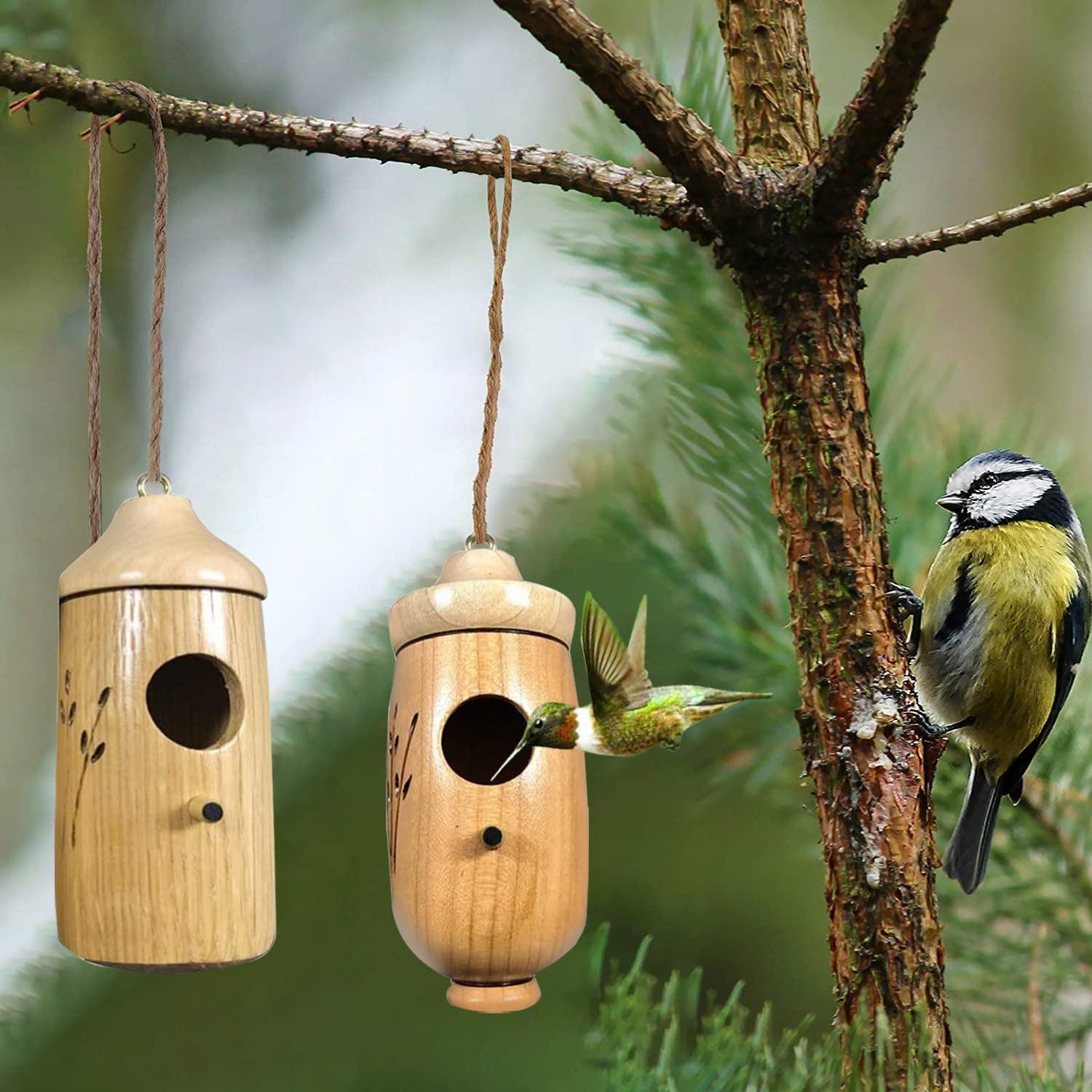 2022 New Hummingbird House - Handmade Wooden Bird House Pendant for Wren, Swallow & Sparrow Nesting - Outdoor Garden Decoration (1 Piece) - Perfect for Backyard, Patio & Nature Lovers