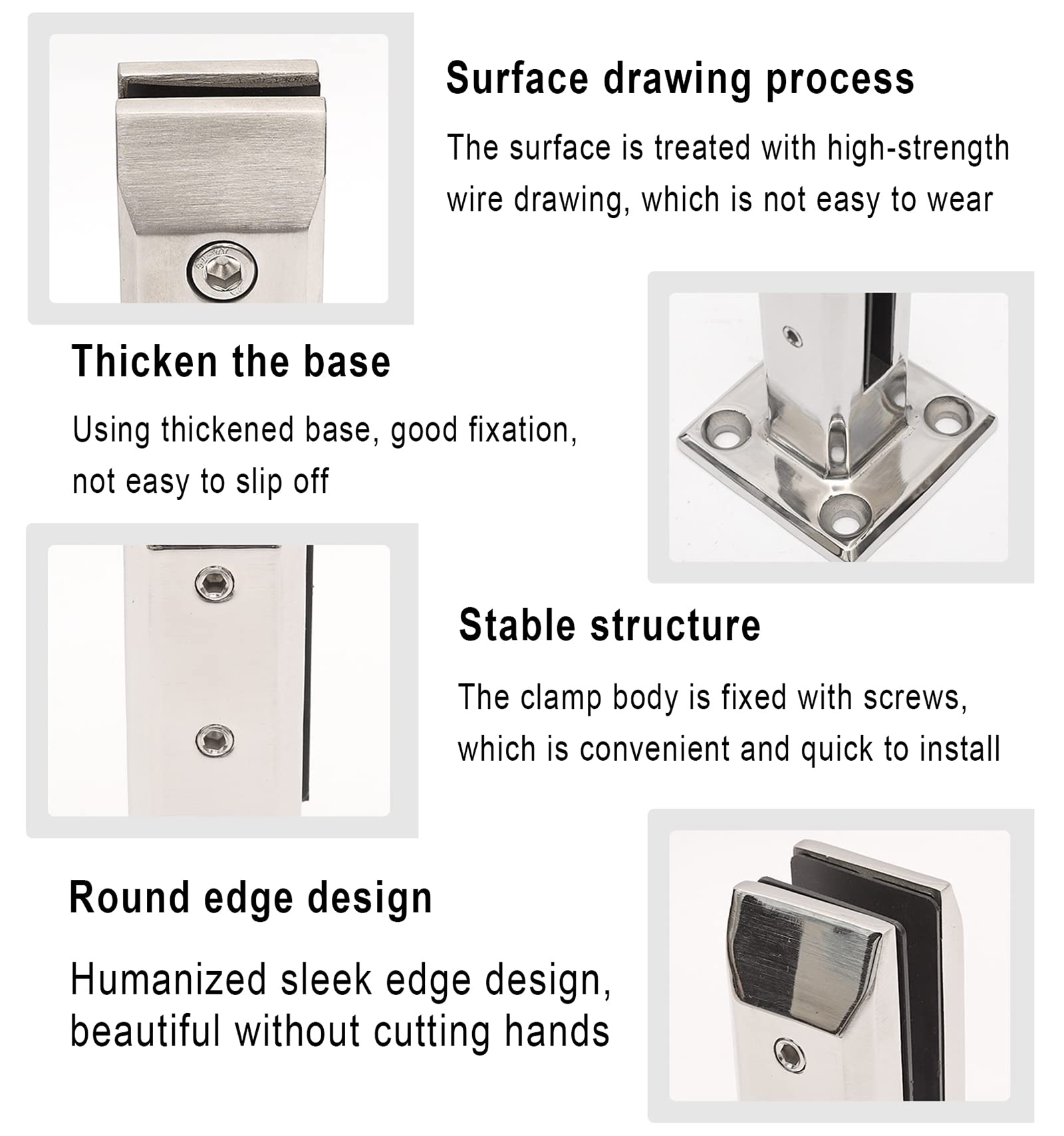 20 Adjustable Stainless Steel Glass Clamps - Black for Balustrade & Staircase Handrails