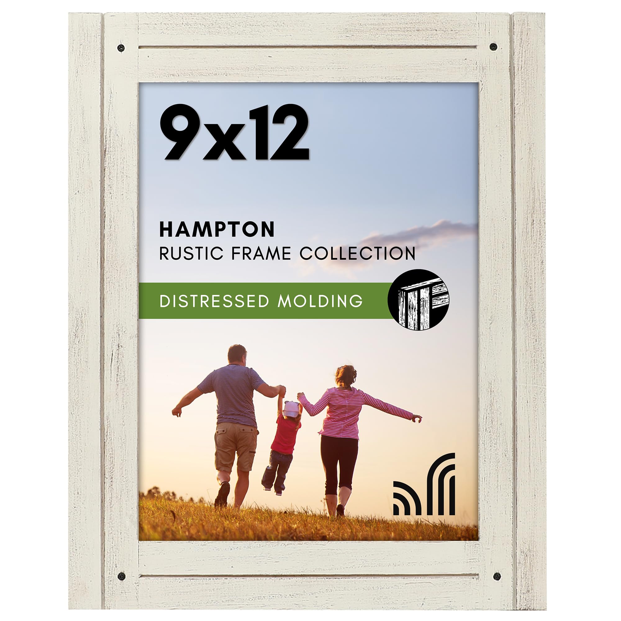 Americanflat 9x12 Picture Frame - Distressed Wood for Wall & Tabletop Display - Aspen White - Perfect for Home & Office Decor