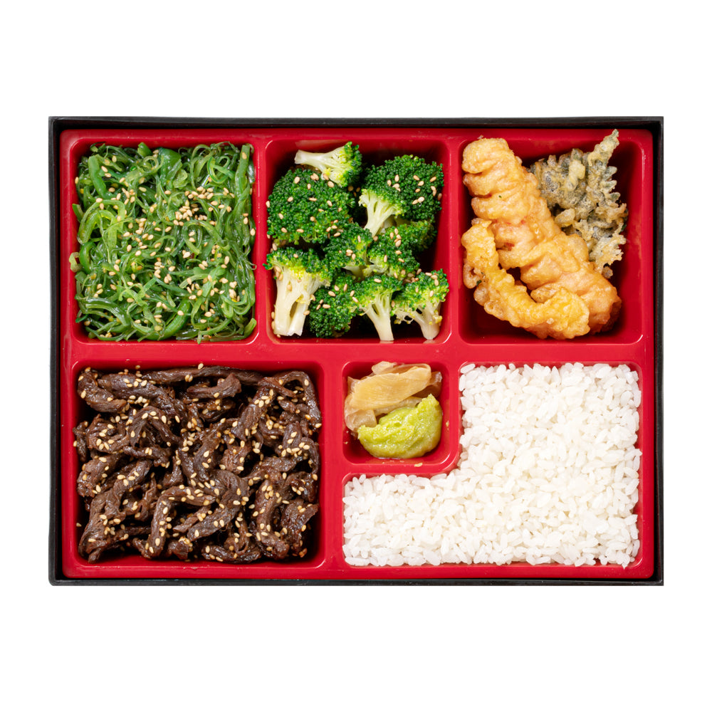 Black and Red Japanese Bento Box with 6 Compartments - 10.75
